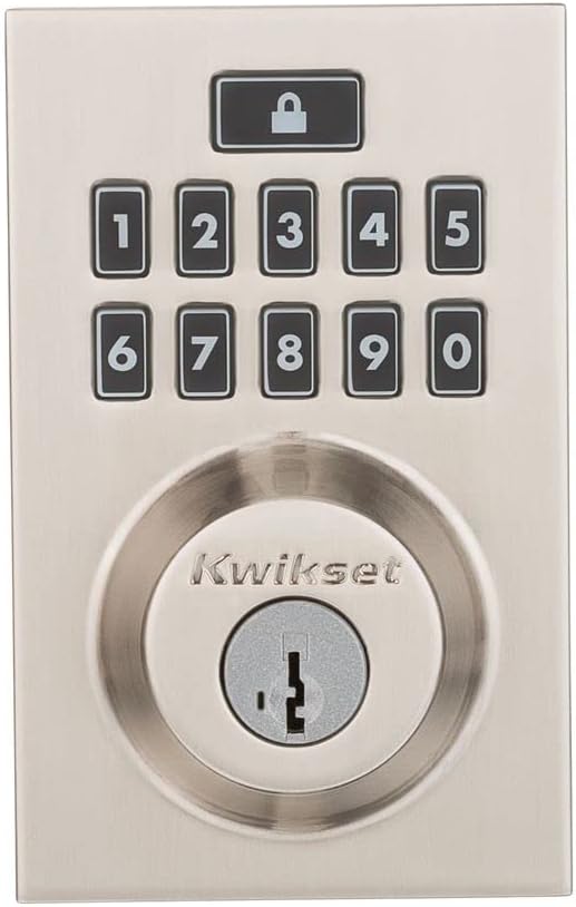 Kwikset 914 Contemporary Keypad SmartCode Electronic Deadbolt Smart Lock featuring SmartKey Security and ZigBee 3.0 Technology in Satin Nickel