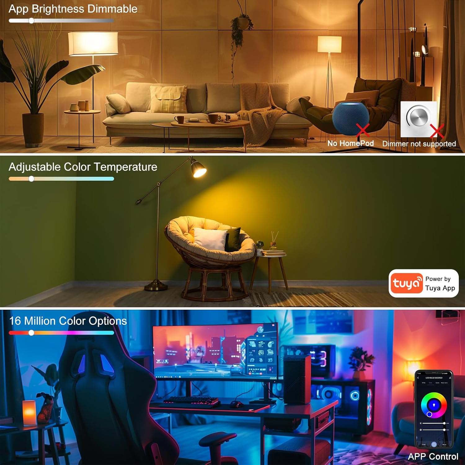 Alternative view of HYDONG Smart RGB Bulb,BR25/R80,Smart Bulbs Compatible with Alexa,Color Changing LED WiFi Bulb 12W,2.4Ghz WiFi Only.E26/E27Base,4Packs