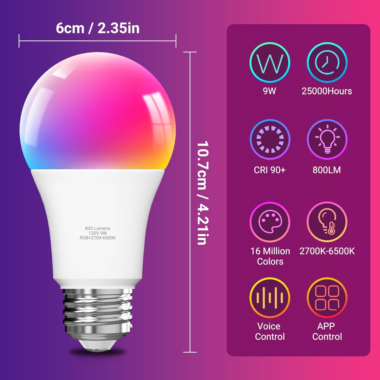 VOLIVO Smart Light Bulbs 4 Pack, Color Changing LED Bulbs, Compatible with Alexa and Google Assistant, WiFi & Bluetooth Smart Bulb, 2700K-6500K, Music Sync, A19, E26,9W,800 Lumens, 2.4Ghz only