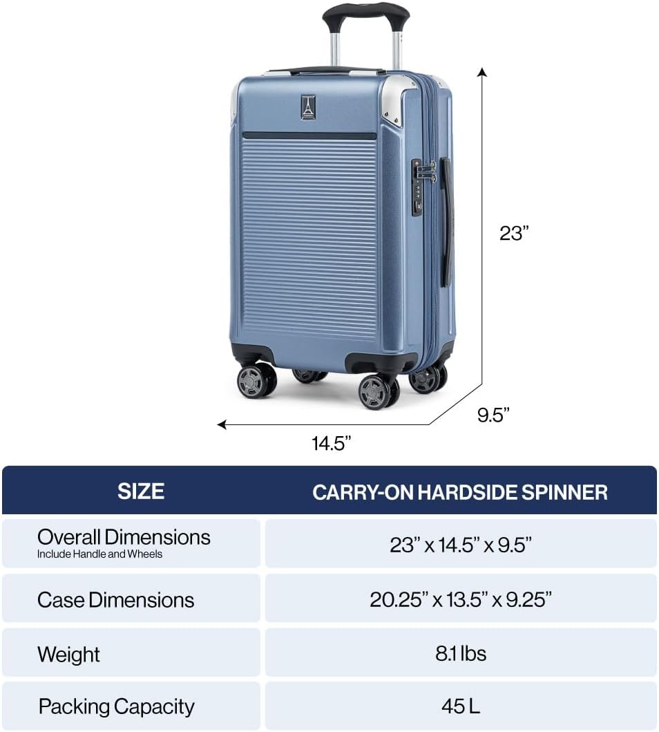 Travelpro Platinum Elite Hardside Expandable Carry on Luggage, 8 Wheel Spinner, TSA Lock, Hard Shell Polycarbonate Suitcase, Shadow Black, Carry on 21-Inch