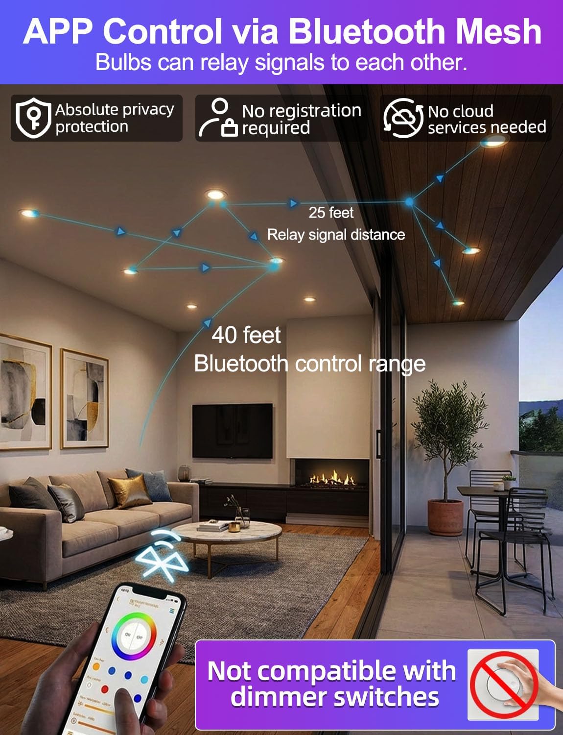 Alternative view of Wivety BR30 LED Flood Light Bulbs, Color Changing, APP Control, Timer, for Kitchen Living Room Indoor (12 Packs)