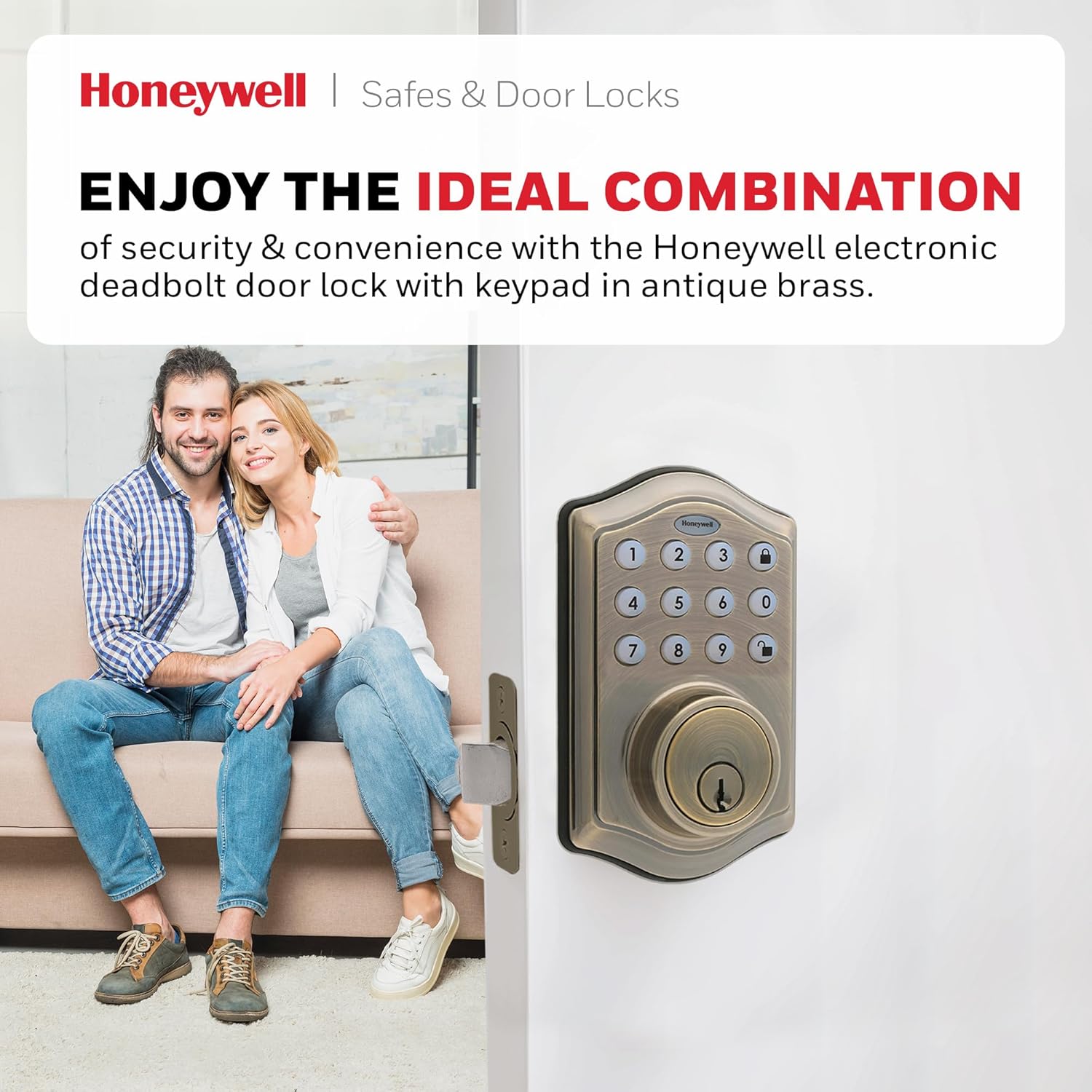 Alternative view of Honeywell Safes & Door Locks - Keyless Entry Door Lock with Smart Electronic Keypad Deadbolt - Easy Installation & 50 Different User Pin Codes - Auto Lock - Antique Brass - 2.9 x 2 x 6.2 in - 8712109