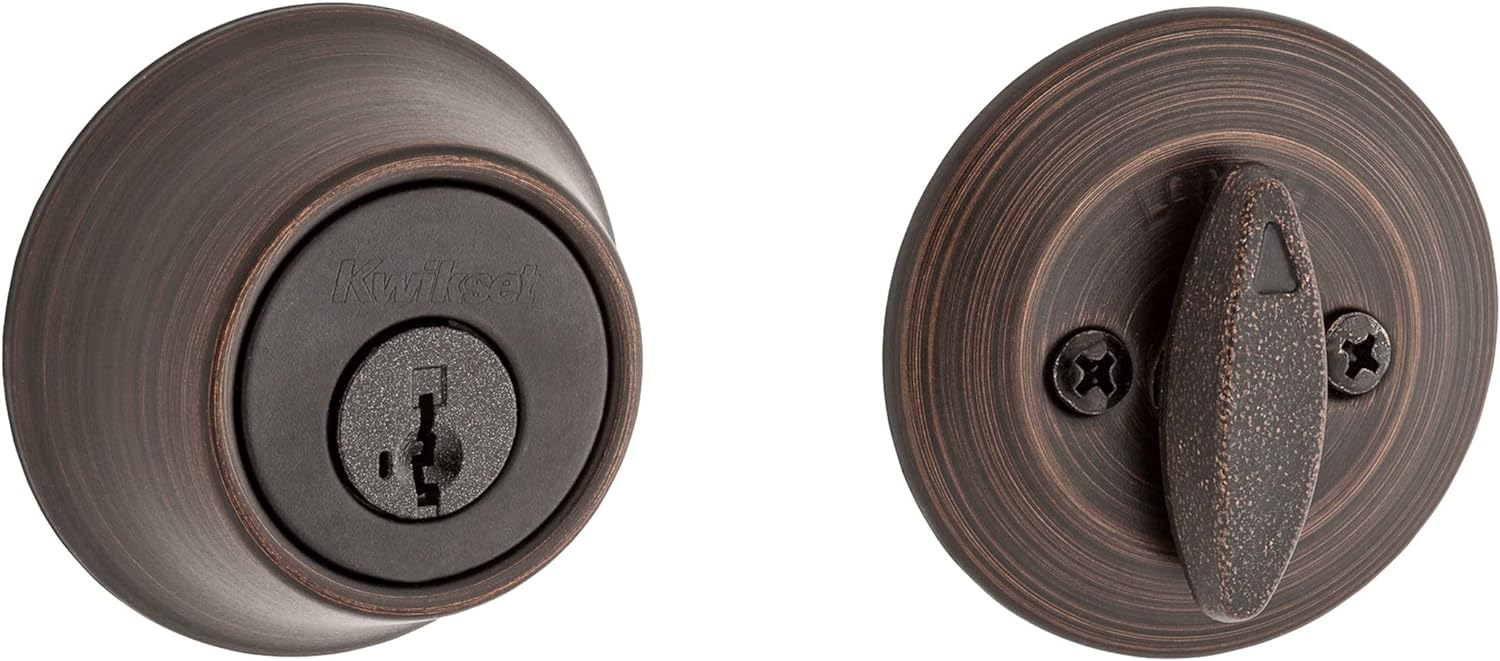 Kwikset 660 Deadbolt Deadbolt Lock, Venetian Bronze Round Exterior Keyed Front Entry Door, Pick Resistant SmartKey Rekey Security, Single Cylinder Dead Bolt