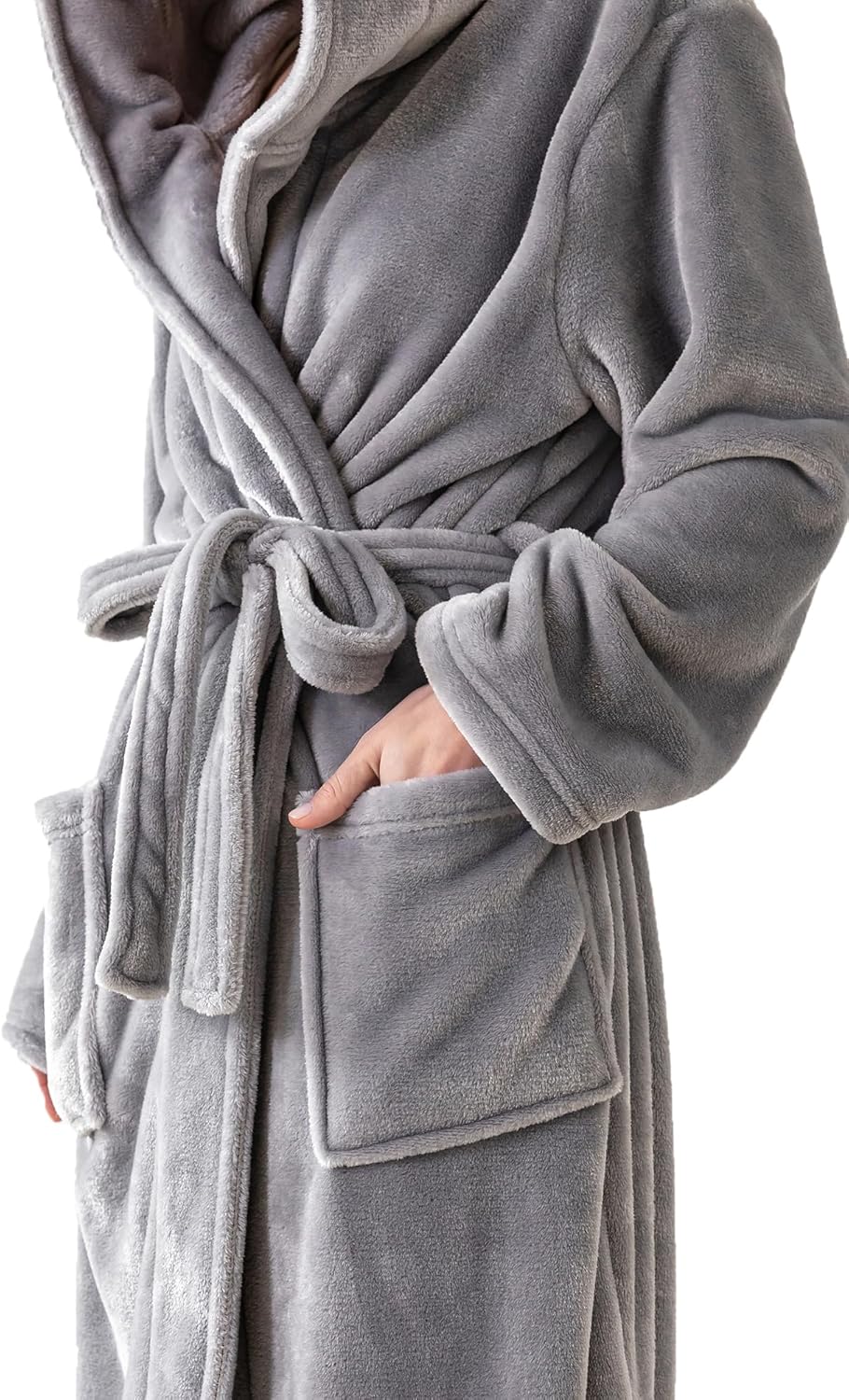 KORBLISS Robes for Women - Hooded Plush Fleece Bathrobe with Sash & Pockets, Full-Length Lightweight Spa Robe - Image 3