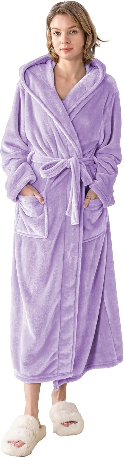 KORBLISS Robes for Women - Hooded Plush Fleece Bathrobe with Sash & Pockets, Full-Length Lightweight Spa Robe - Image 8