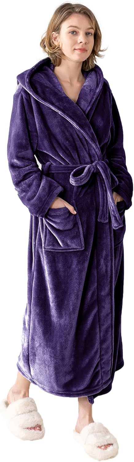 KORBLISS Robes for Women - Hooded Plush Fleece Bathrobe with Sash & Pockets, Full-Length Lightweight Spa Robe - Image 9