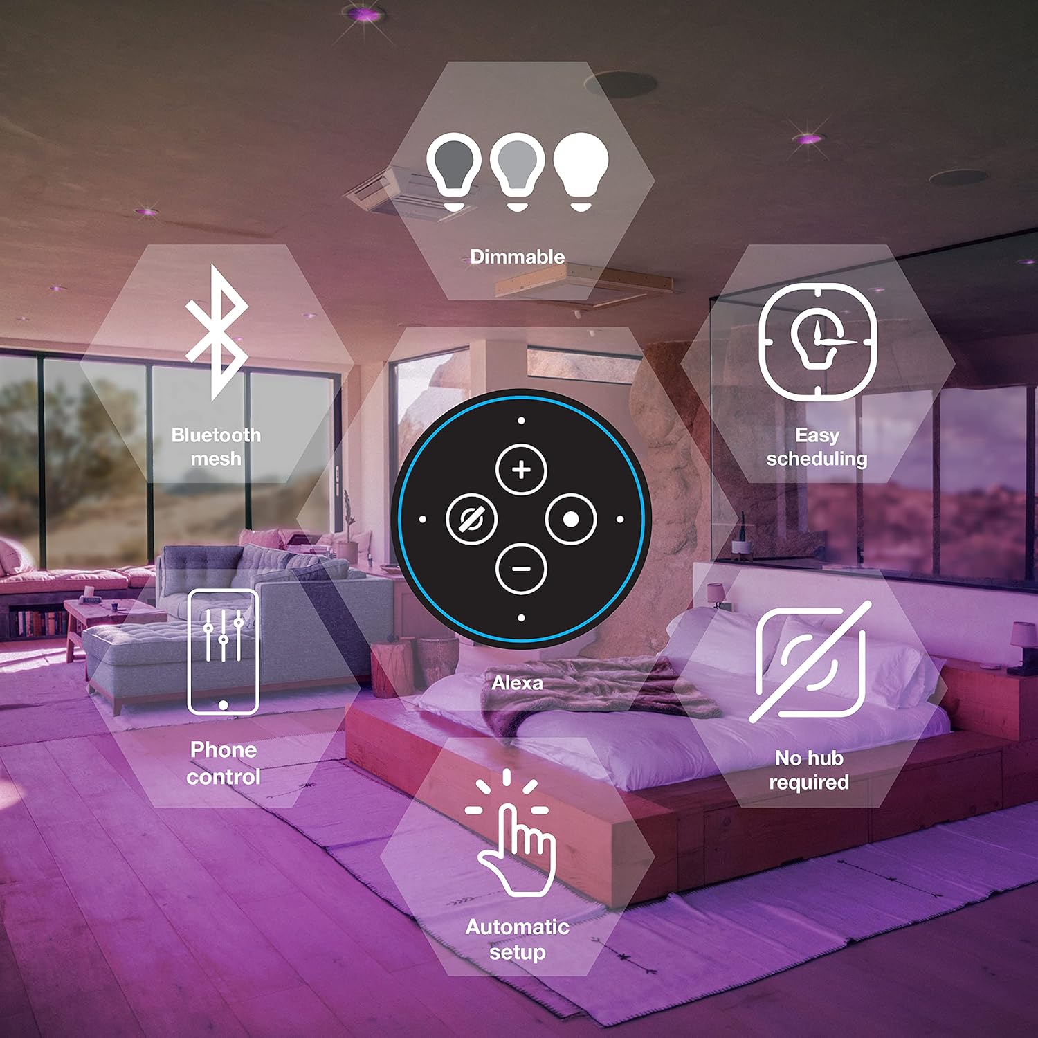 Alternative view of Sylvania Bluetooth Mesh LED Smart Light Bulb, BR30 65W, E26, RGBW Full Color & Adjustable White, Works with Alexa Only - 2 Pack (75762)