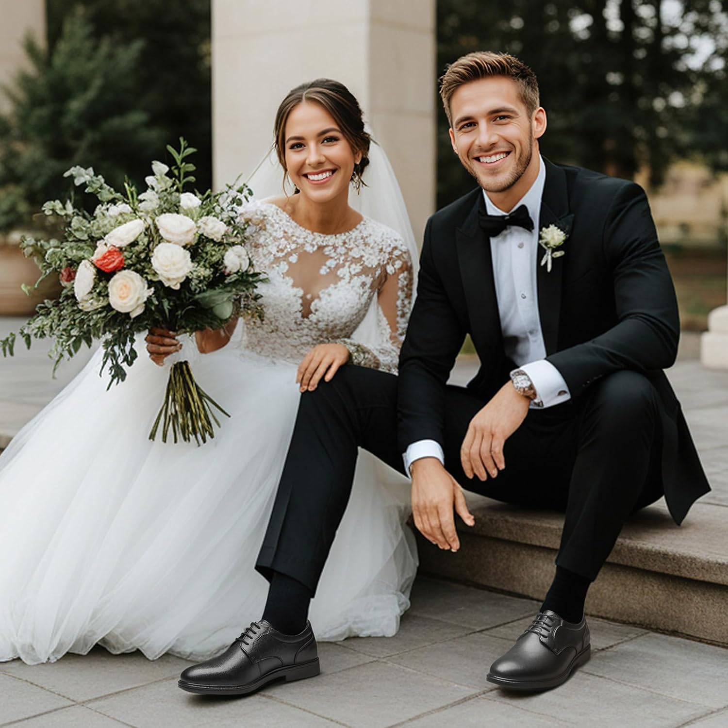 HEEZ Mens Oxford Shoes, Split Leather Dress Shoes for Men with Round Teo, Classic Lace Up Formal Shoes