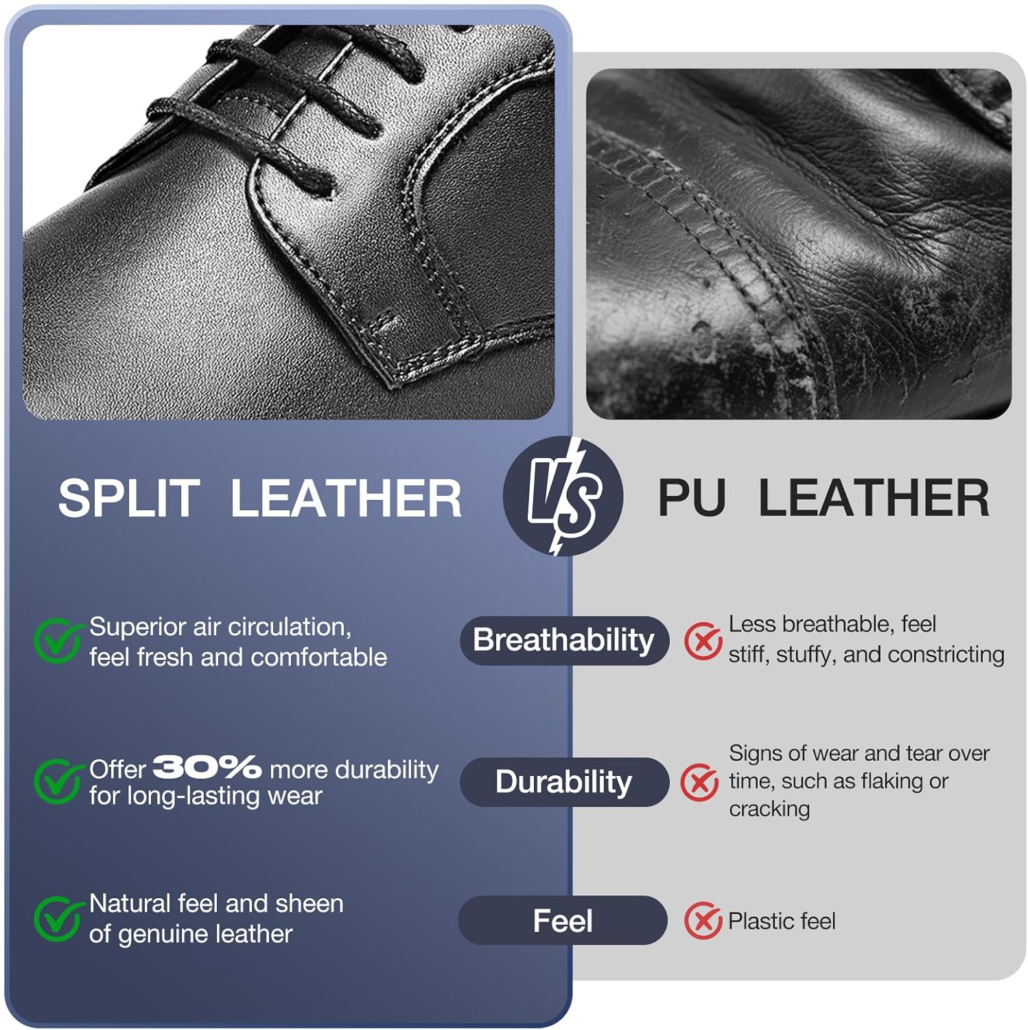 Alternative view of HEEZ Mens Oxford Shoes, Split Leather Dress Shoes for Men with Round Teo, Classic Lace Up Formal Shoes