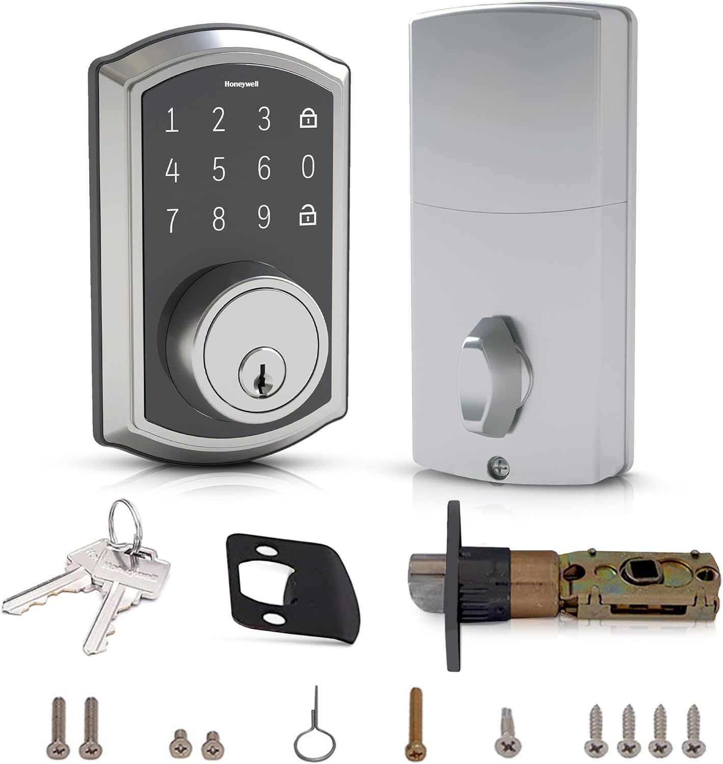 Honeywell Safes & Door Locks - Keyless Entry Door Lock with Touch Screen Keypad Deadbolt - Electronic Smart Lock with One-Touch Locking & 50 Different User Codes - 9 x 5 x 8 In - Satin Nickle, 8635000