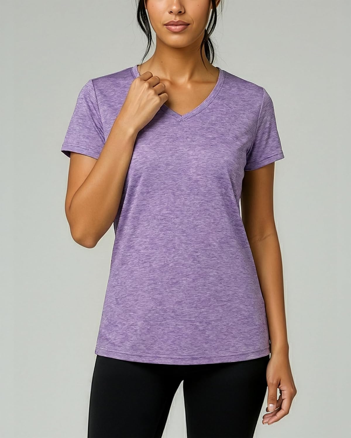 Alternative view of Real Essentials 5 Pack: Women's Dry Fit Short Sleeve V Neck Workout Top - Fitness Gym Athletic Yoga T-Shirt (Plus Available)