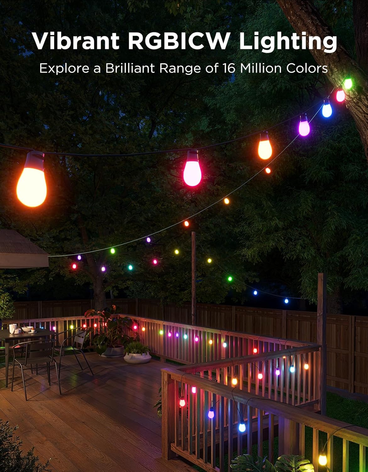 Govee S14 Bulb Outdoor String Lights 2, 48ft Smart RGBIC Warm White Patio Lights with 15 LED Bulbs, 111 Scene Modes for Outdoor Decor, Upgraded IP66 Compatible with Alexa, Google, Matter, APP Control