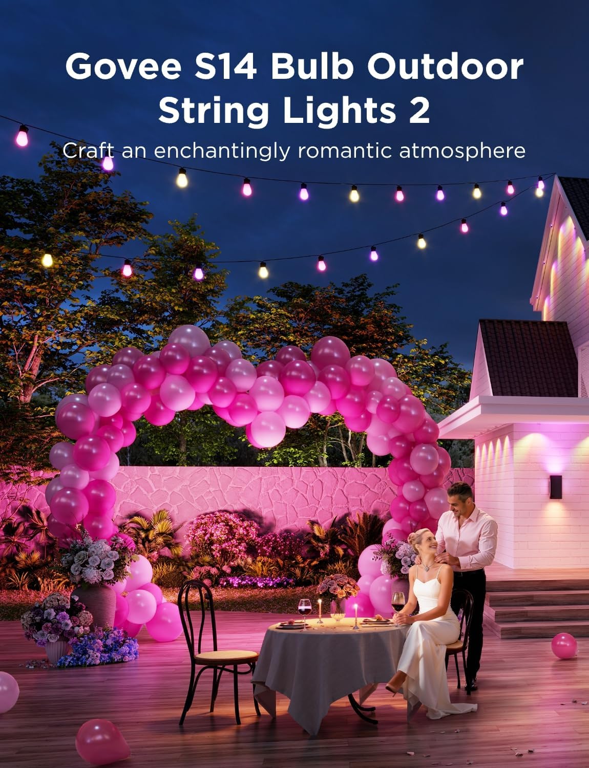 Alternative view of Govee S14 Bulb Outdoor String Lights 2, 48ft Smart RGBIC Warm White Patio Lights with 15 LED Bulbs, 111 Scene Modes for Outdoor Decor, Upgraded IP66 Compatible with Alexa, Google, Matter, APP Control