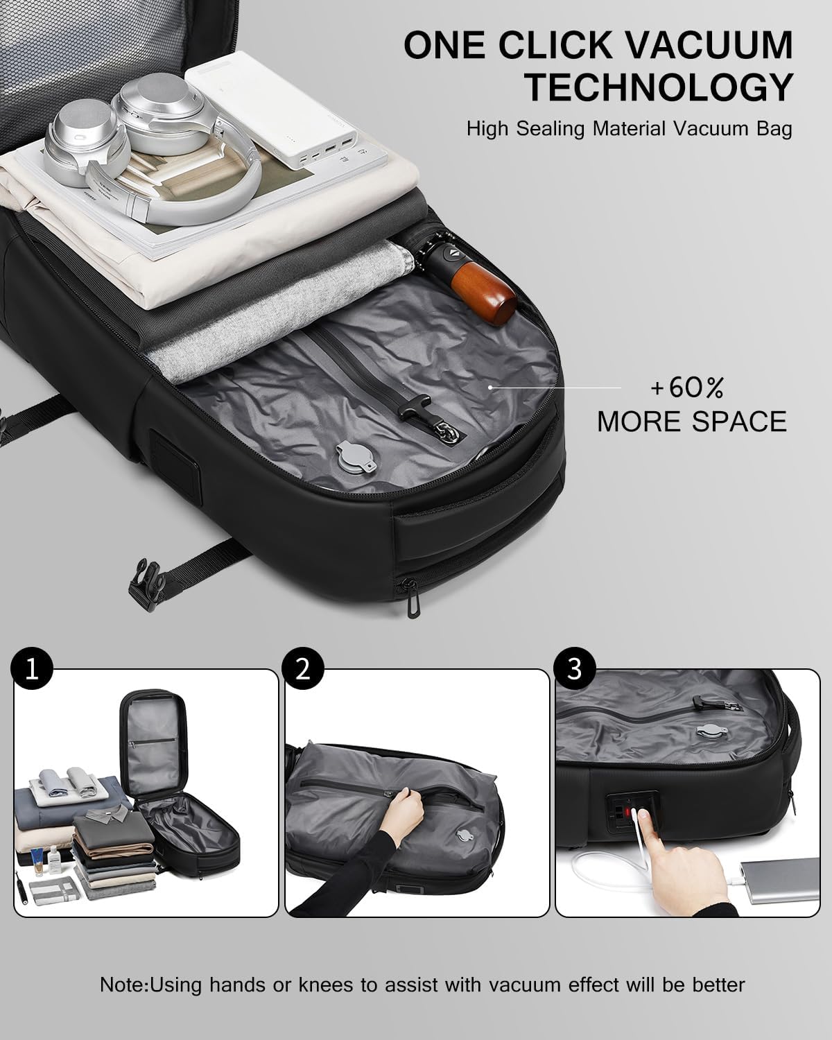 Vacuum Rolling Backpack Travel with One-Click Compression, Airline Approved Carry On Luggage with TSA Lock, 17 Inch Roller Suitcase Laptop Bag with USB Charging Port for Business Trips,Outdoor