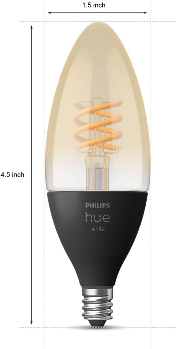 Philips Hue White Ambiance Filament E12 Candle Bulb Full Range of White Light, Compatible with Alexa, Google Assistant, and Apple HomeKit, Black