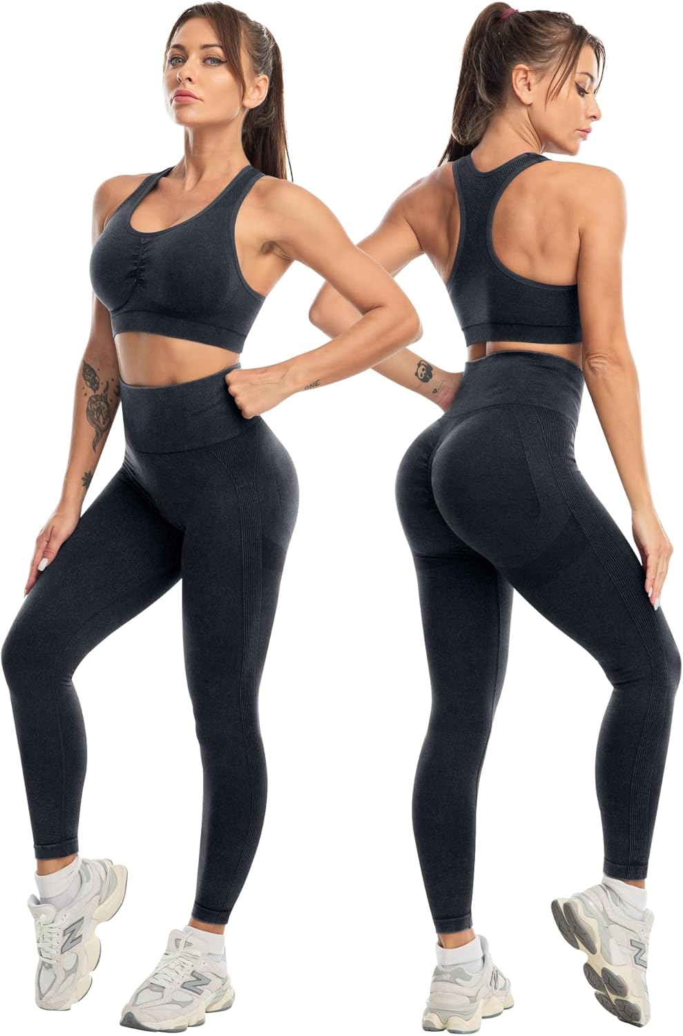 Alternative view of SALSPOR 3 Piece Workout Sets for Women Butt Lifting Leggings with High Impact Sports Bra Gym Shorts