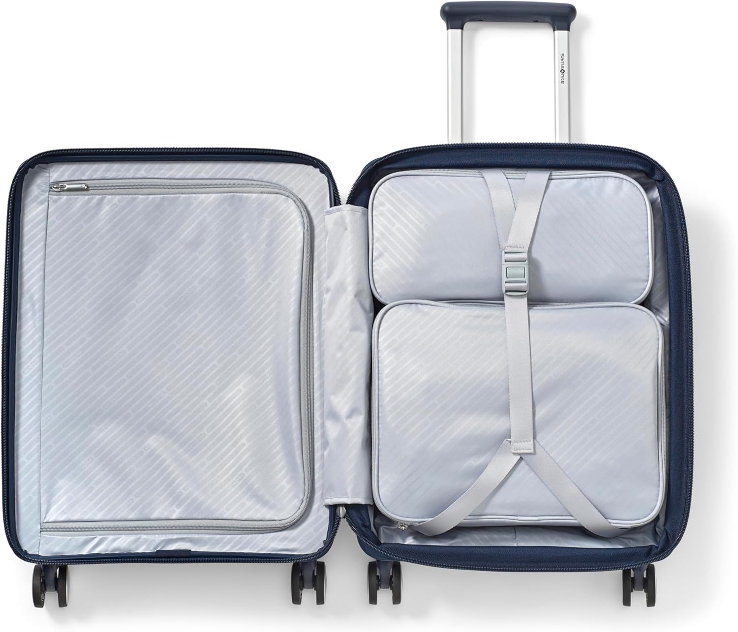 Alternative view of Samsonite Paralux Carry-On Luggage - Innovative Design - Quick Access Front Pocket - Dual Suspension Wheel Technology - TSA Lock - Expandable - Includes Removable Packing Cubes - Midnight Navy