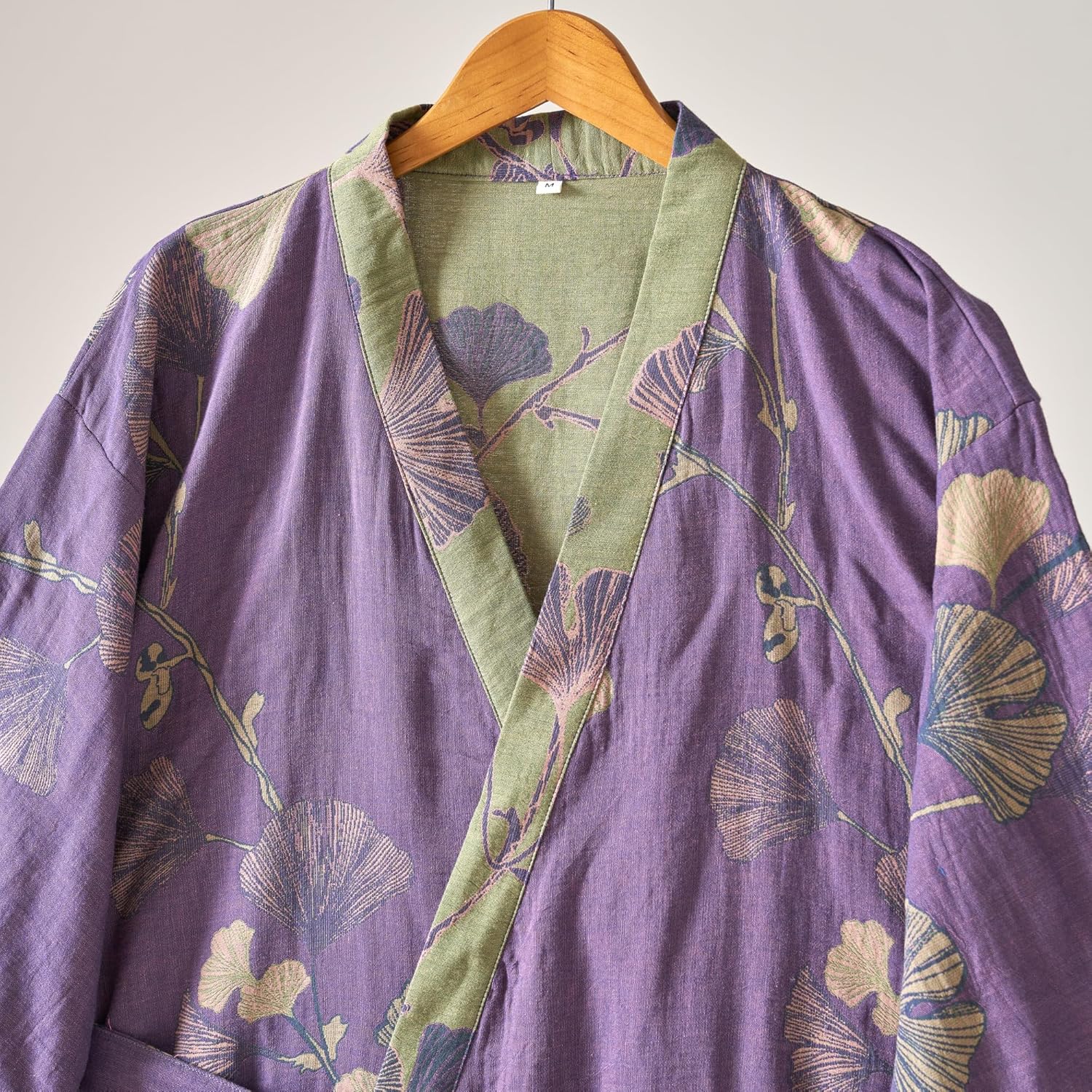 Alternative view of Purefair 100% Cotton Gauze Ginkgo Leaf Kimono Robe, Long Knit Loose Loungewear Bathrobe Nightgown Ladies Sleepwear for Women