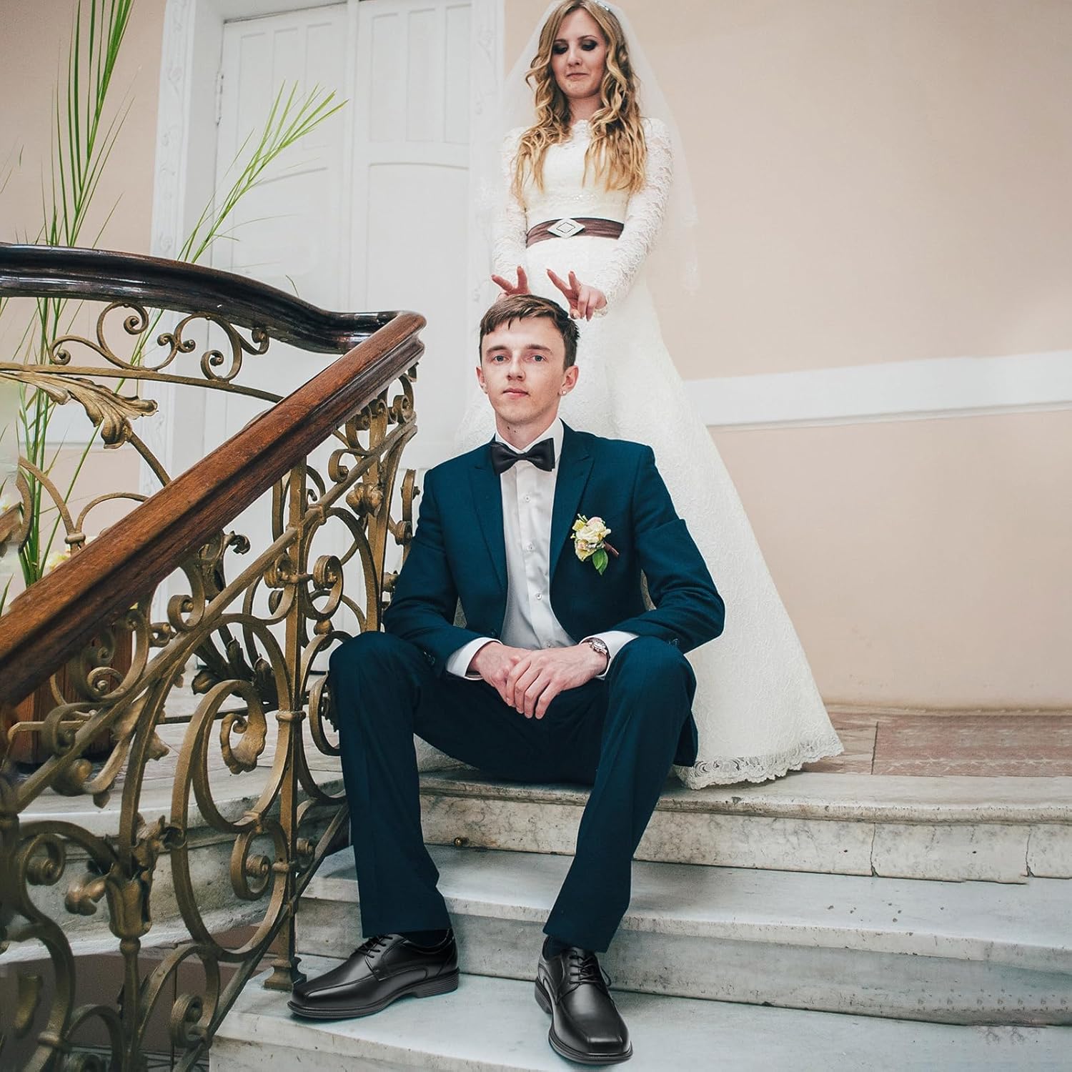 HEEZ Mens Dress Shoes Black, Split Leather Oxford Shoes for Men Comfortable, Square Toe Casual Business Shoes Lace Up