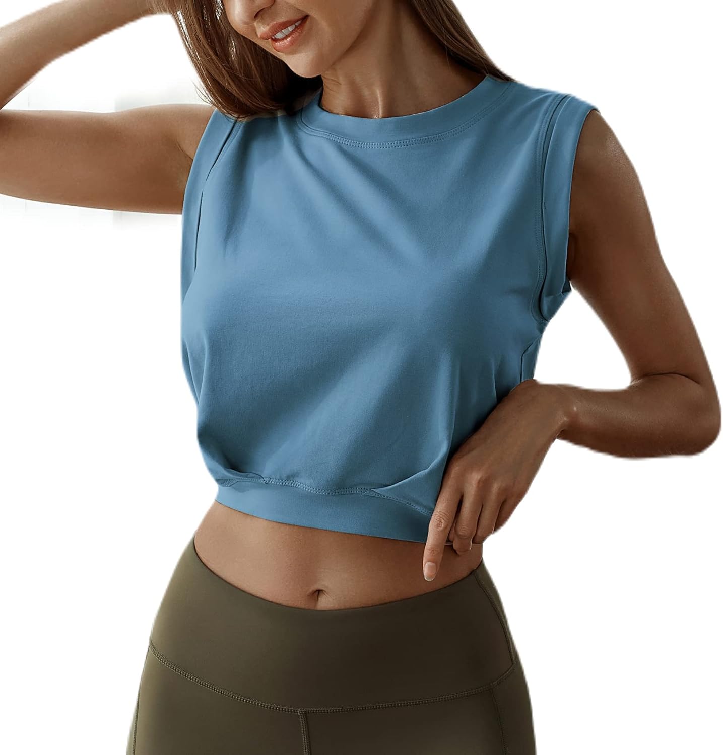 ARRIVE GUIDE Crop Top Athletic Shirts for Women Cute Sleeveless Yoga Tops Running Gym Cotton Cropped Workout Clothes - Image 7