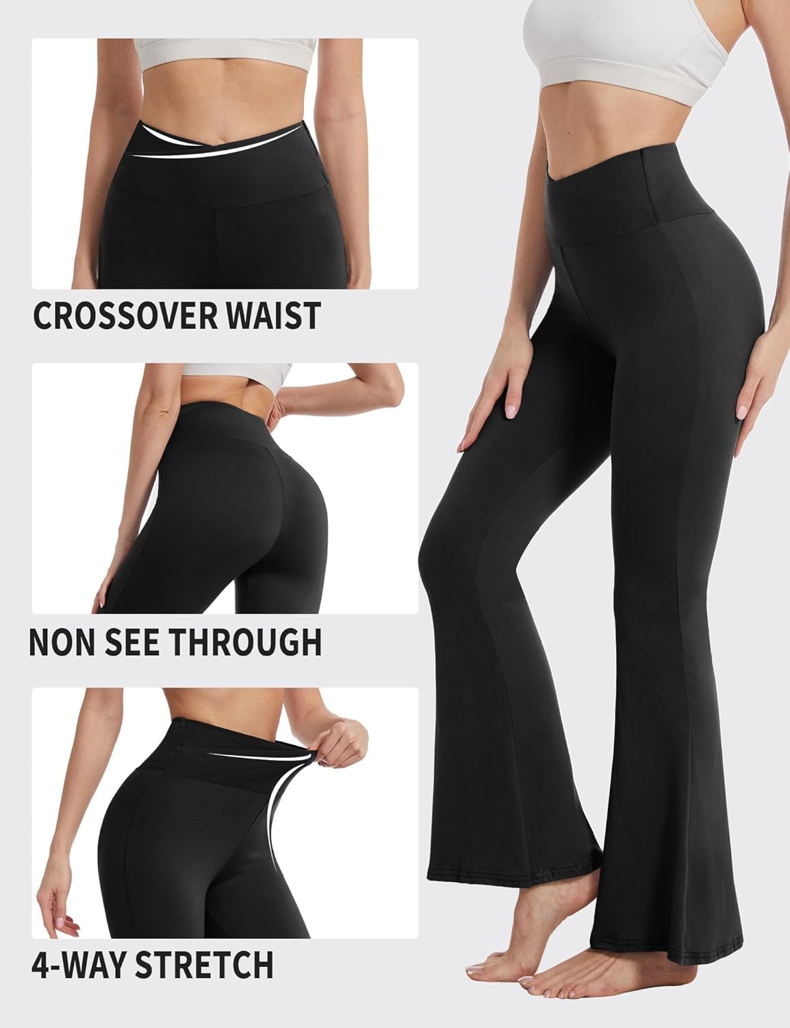 Alternative view of ZOOSIXX Flare Yoga Pants for Women, Crossover Soft Bootcut Leggings