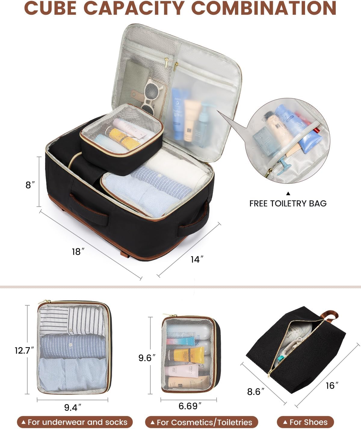 LOVEVOOK Travel Backpack for Women, 40L Carry On Backpack Flight Approved, Large Personal Item Bag Fits 17 inch Laptop, TSA Approved Luggage with 3 Packing Cubes,Waterproof Weekender Gym Daypack