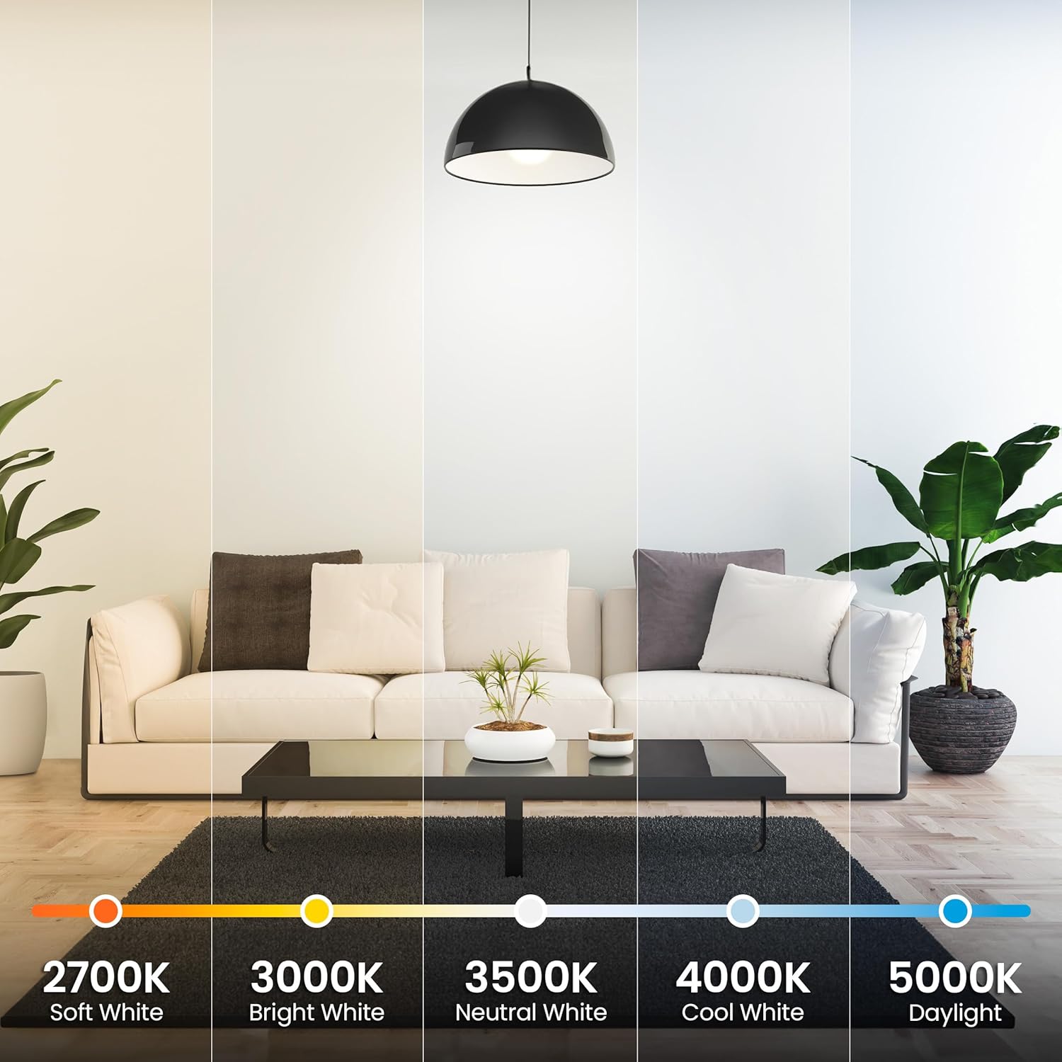 Alternative view of Feit Electric A19 LED Light Bulb, 60W Replacement, Dimmable, Selectable Color Temperatures (2700K-5000K), 800 Lumens, General Purpose Light Bulbs, 15,000-Hour Lifetime, OM60DM/5CCTCA/LED/ 10 Pack