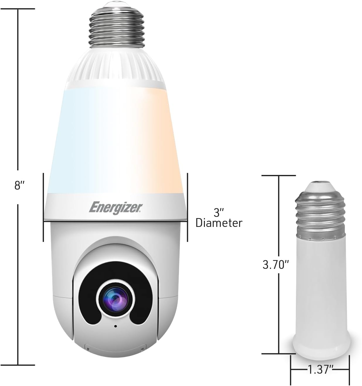 Energizer Smart 2K Light Bulb Security Camera, 1000 Lumens LED Light, 5GHz & 2.4GHz Wi-Fi Outdoor Socket Camera, Auto Tracking, Pan and Tilt, Night Vision, 2-Way Audio, Works with Google Home & Alexa