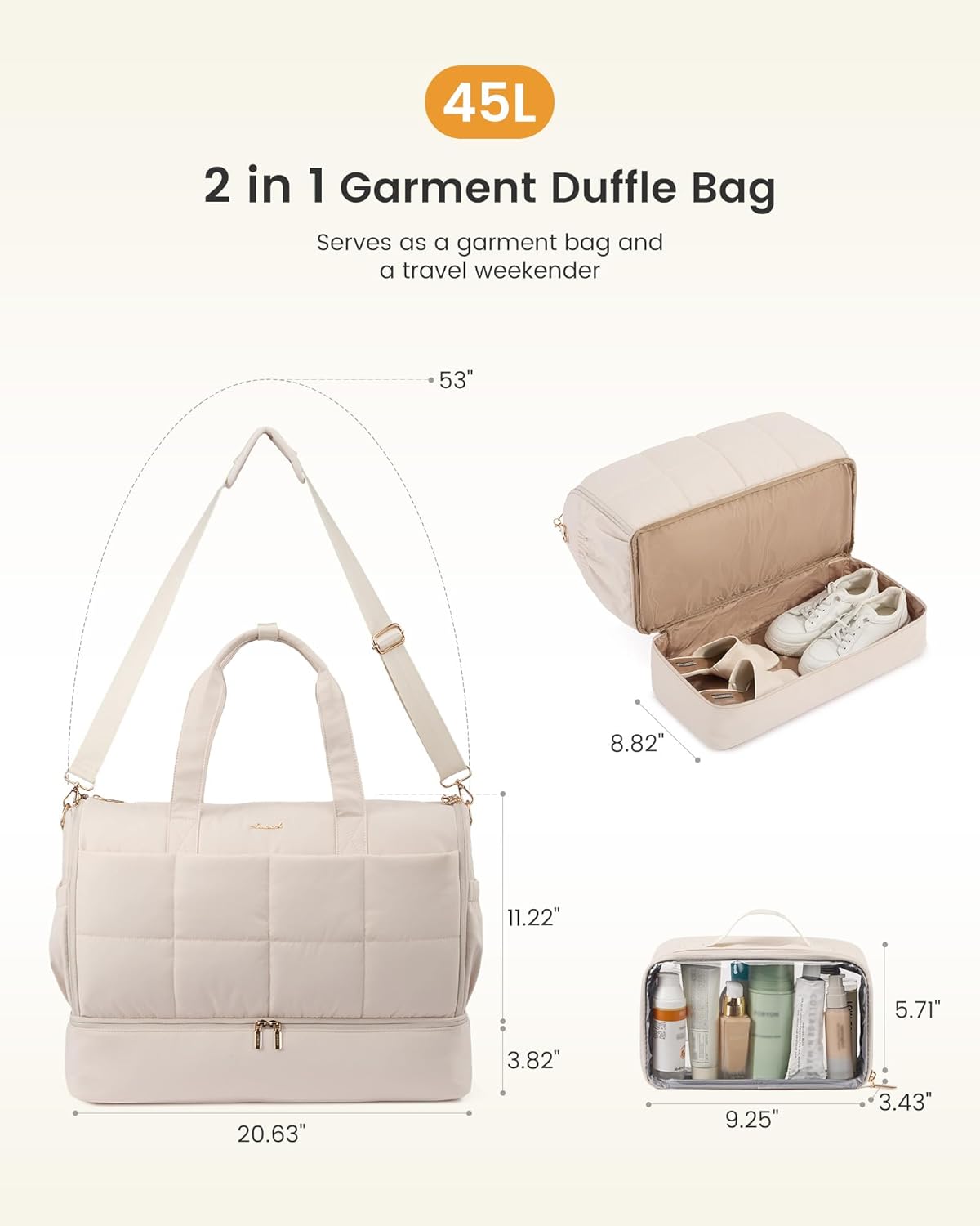 Alternative view of LOVEVOOK Garment Bags for Travel,Convertible Garment Bag for Women with Shoe Pouch,Carry on Duffel Bag with Toiletry Bag, 2 in 1 Hanging Suitcase Suit Bag,Waterproof Weekender Bags for Business Trip