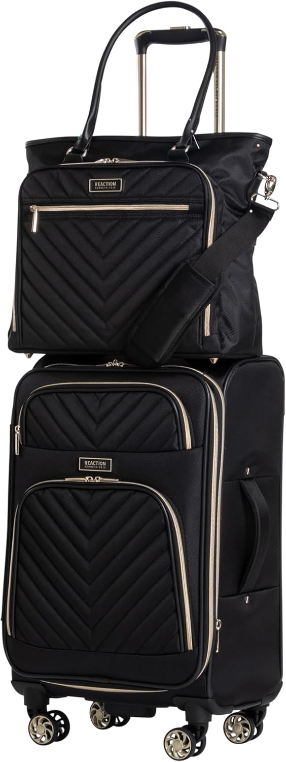 Alternative view of Kenneth Cole REACTION Chelsea 2-Piece Bundle - 20" Chevron Expandable 8-Wheel Carry-On Suitcase & Matching 15" Laptop Tote Bag, Black