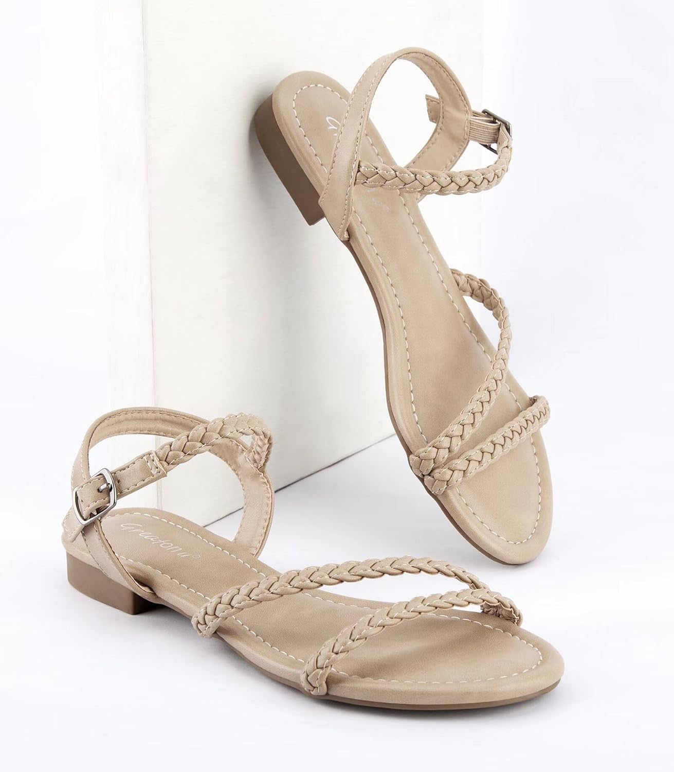 Alternative view of Greatonu Womenu2019s Flat Sandals Slip On Summer Gladiator Open Toe Braided Slingback Shoes