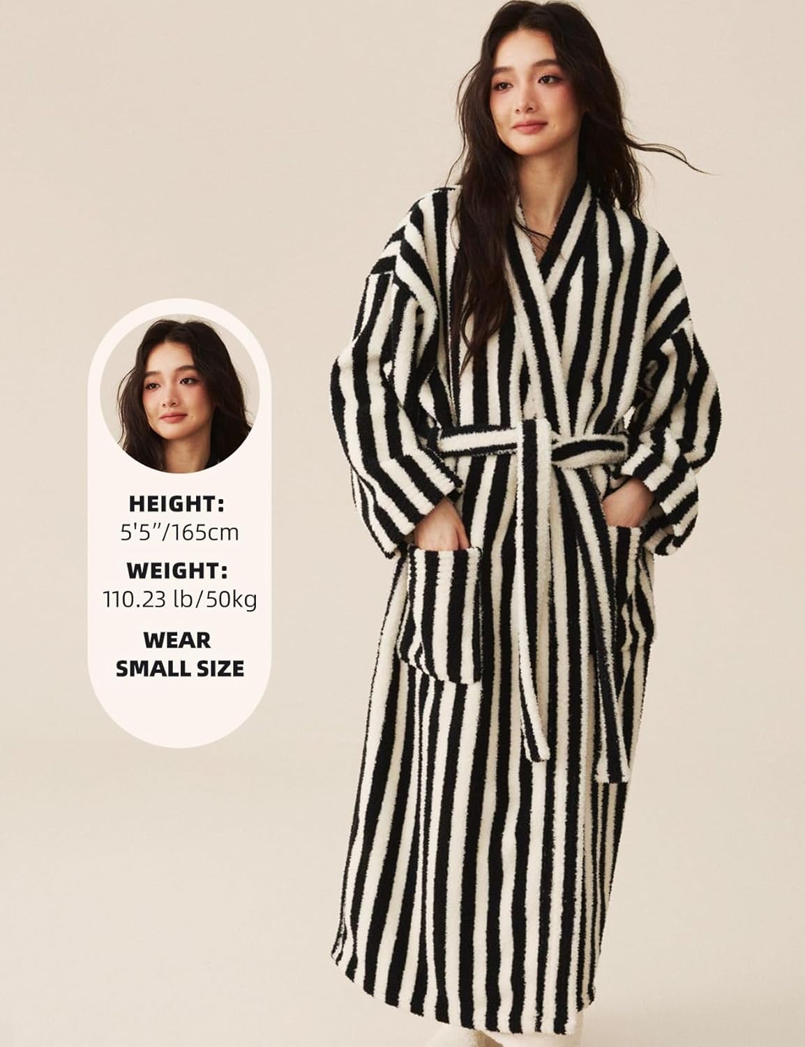 Alternative view of Gihuo Womens Striped Robe Fluffy Long Plush Bathrobes Fuzzy Warm Cozy Thick Oversized Loungewear Maxi Robe