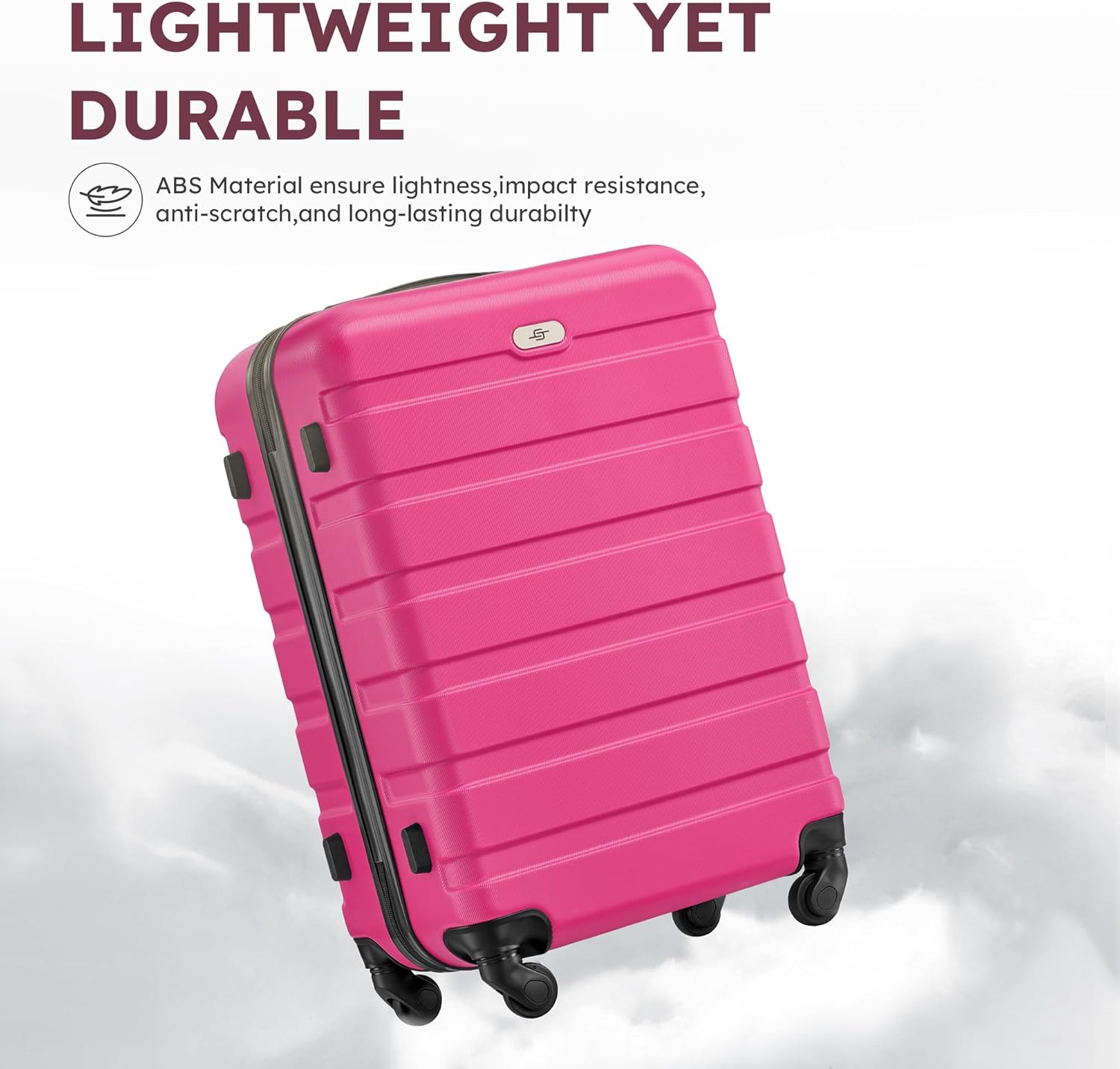Suitour 4 Piece Luggage Sets, Hard Shell Suitcase Set with Spinner Wheels 16 20 24 28inch Travel Sets(Rose Red)