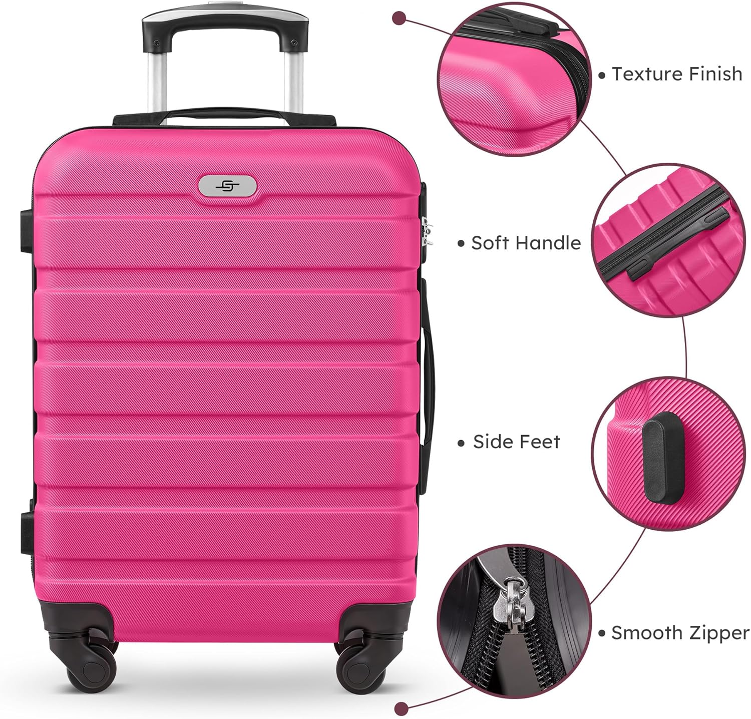 Alternative view of Suitour 4 Piece Luggage Sets, Hard Shell Suitcase Set with Spinner Wheels 16 20 24 28inch Travel Sets(Rose Red)