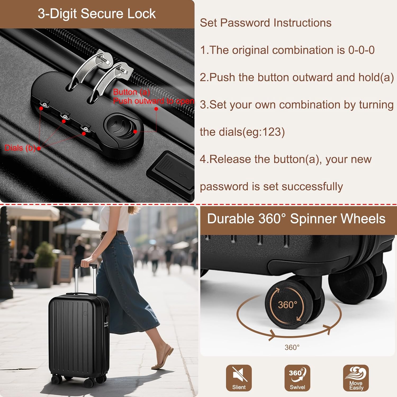 Alternative view of Yorige Luggage Sets for Women Men 4 Piece - Carry on Hardside Suitcase 20inch with USB Port, 360° Spinner Wheels, Duffel Bag, Cup Holder, Lightweight Luggage Set for Travel Vacation