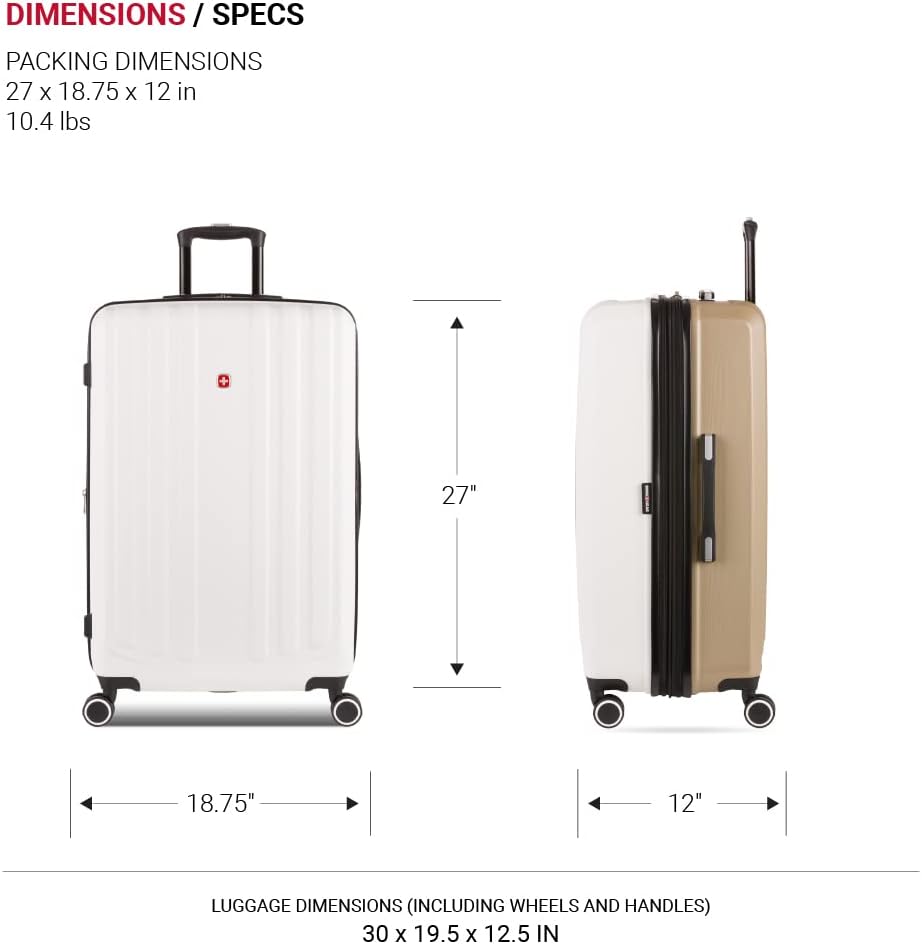 SwissGear Duet Expandable Luggage, Hard Shell Large Luggage with Spinner Wheels