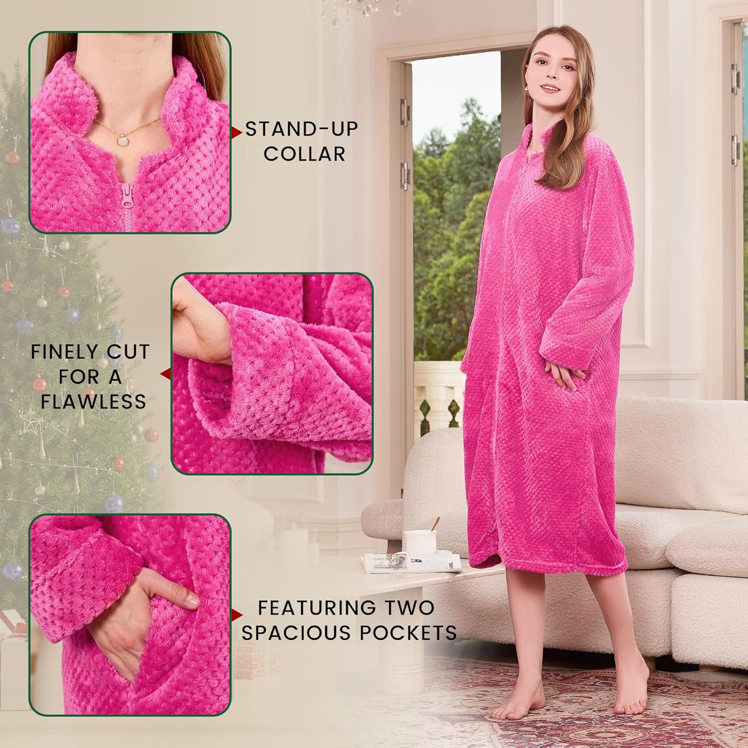 Alternative view of HEARTNICE Womens Flannel Zipper Robe, Soft Warm Robes for Women Cozy Long Sleeve Loungewear Luxurious Nightgown with Pockets