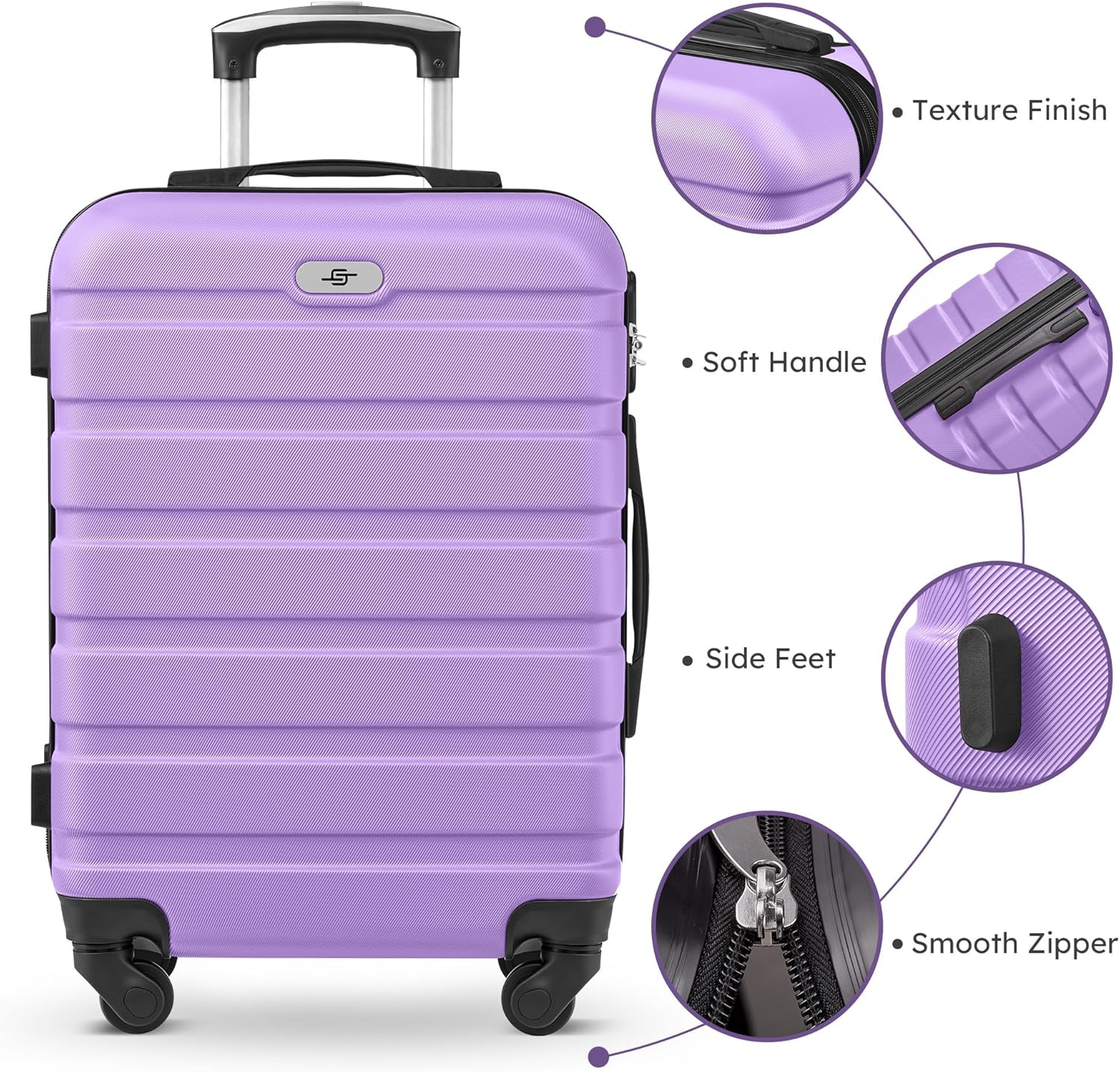 Alternative view of Suitour Luggage Sets 6 Piece, 20-inch Carry-on and 24 inch28 inch Checked Suitcase Set with Cosmetic Case and Expandable Travel Duffle Bags Set(Purple)