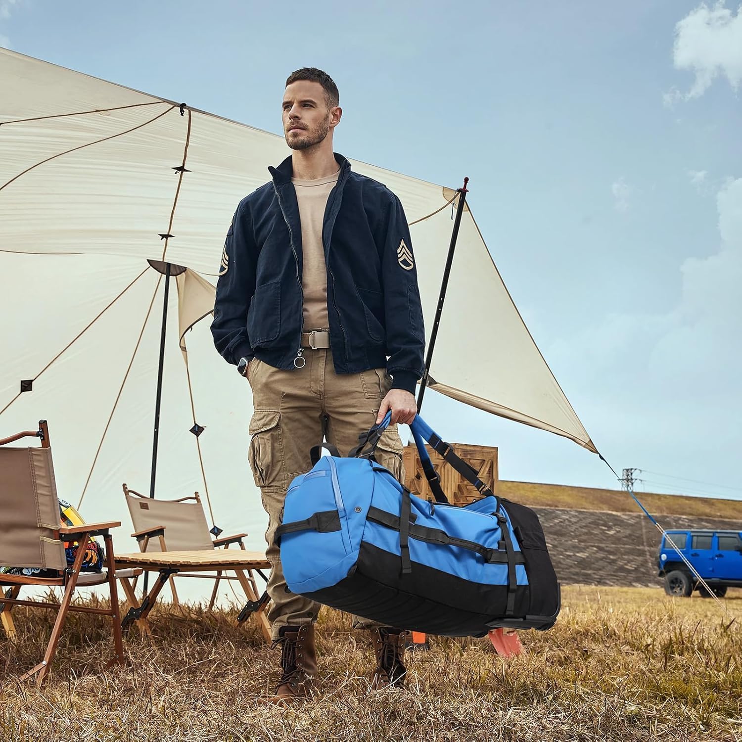 Rolling Duffle Bag with Wheels,86L 30u201DCarry on Luggage with Wheels,Folding Travel Bag,Duffle Backpack with Separate Shoe Compartment (blue)