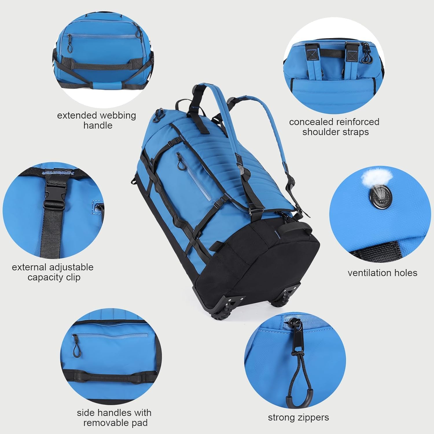 Alternative view of Rolling Duffle Bag with Wheels,86L 30u201DCarry on Luggage with Wheels,Folding Travel Bag,Duffle Backpack with Separate Shoe Compartment (blue)