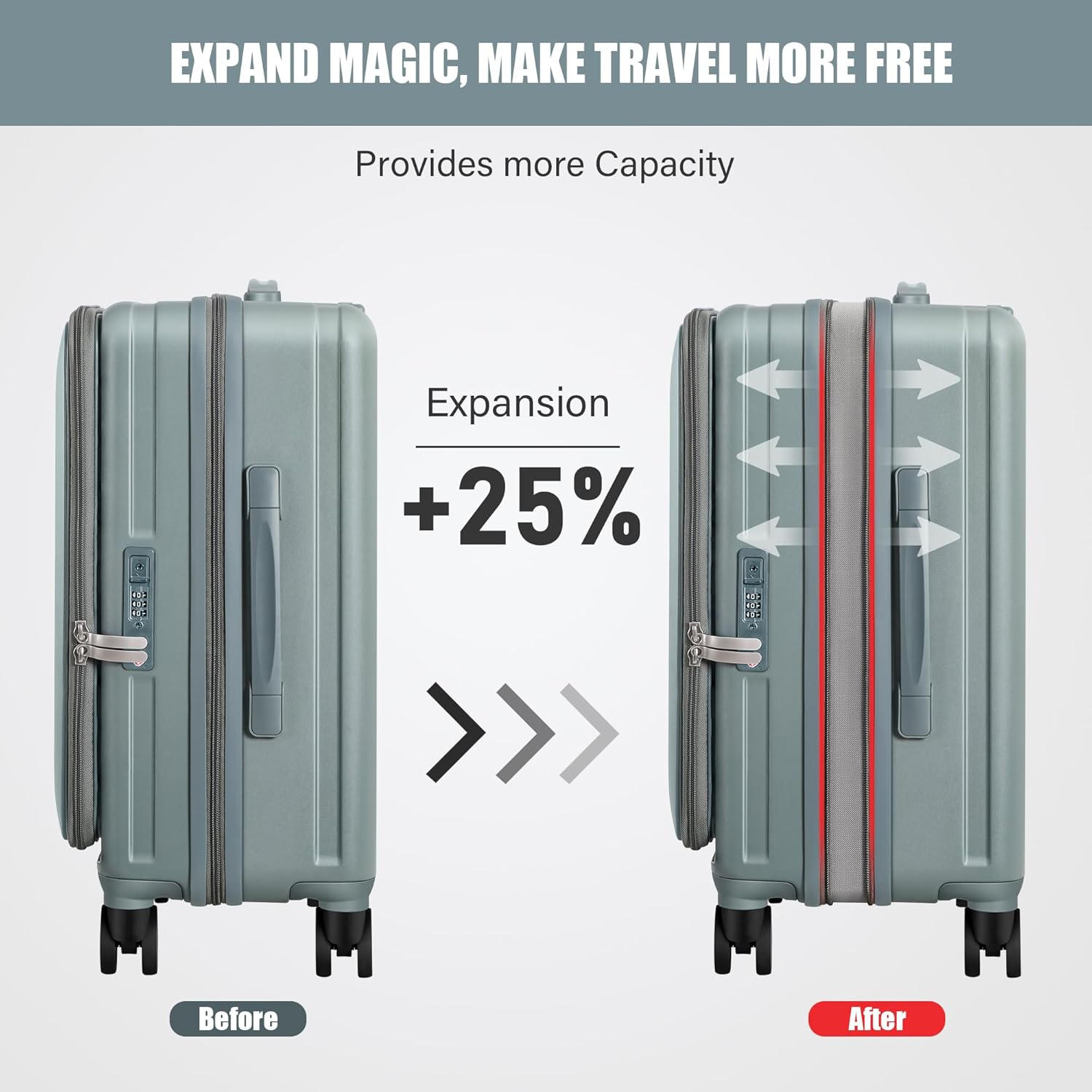 Alternative view of BOBOYM Carry-On Luggage Front Opening 20-inch Suitcase with TSA Lock PC Hardside Rolling Luggage Travel Suitcase, Small Hardside Expandable Luggage with Spinner Wheels (Black)