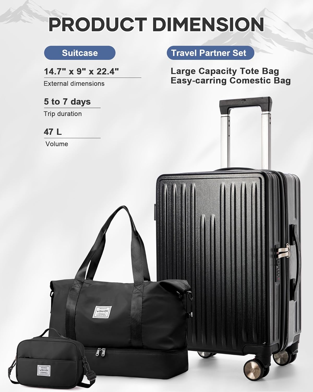 WEPOET 20" Carry On Luggage with Vacuum Seal Bag, Vacuum Compression Suitcase with TSA Lock, Airline Approved Luggage with Bag Set for Travel, Hard Shell Suitcases with Pumps for Men and Women