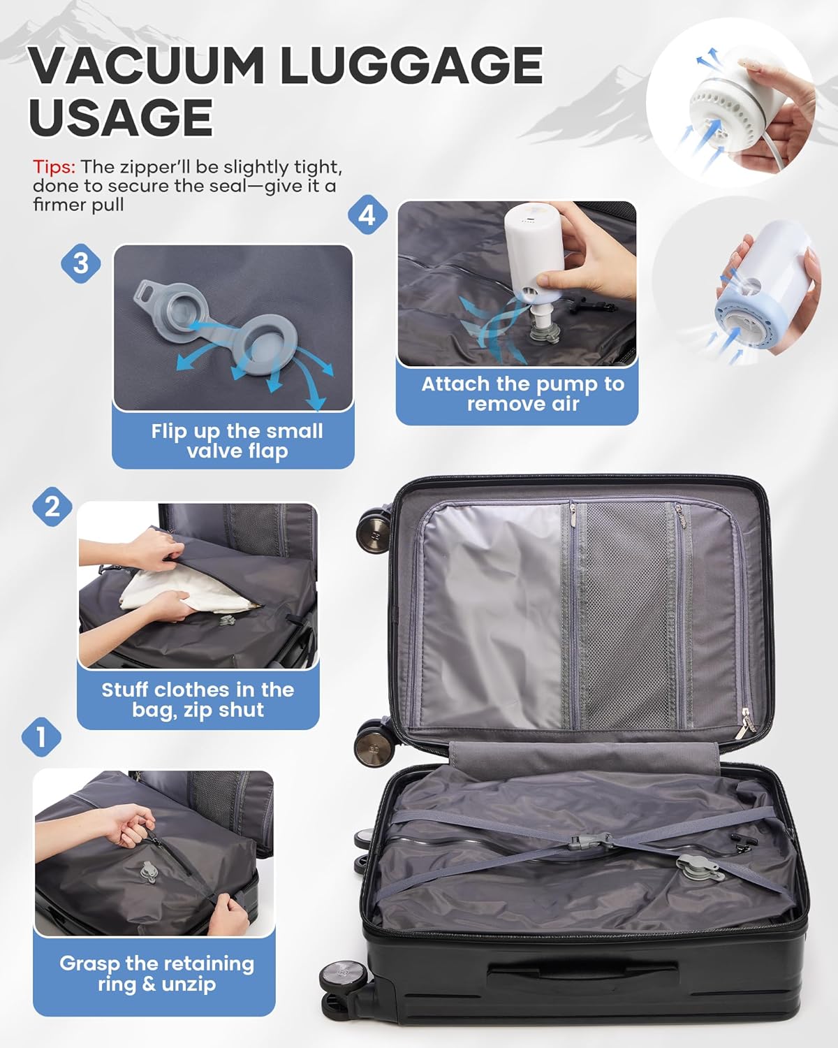 Alternative view of WEPOET 20" Carry On Luggage with Vacuum Seal Bag, Vacuum Compression Suitcase with TSA Lock, Airline Approved Luggage with Bag Set for Travel, Hard Shell Suitcases with Pumps for Men and Women