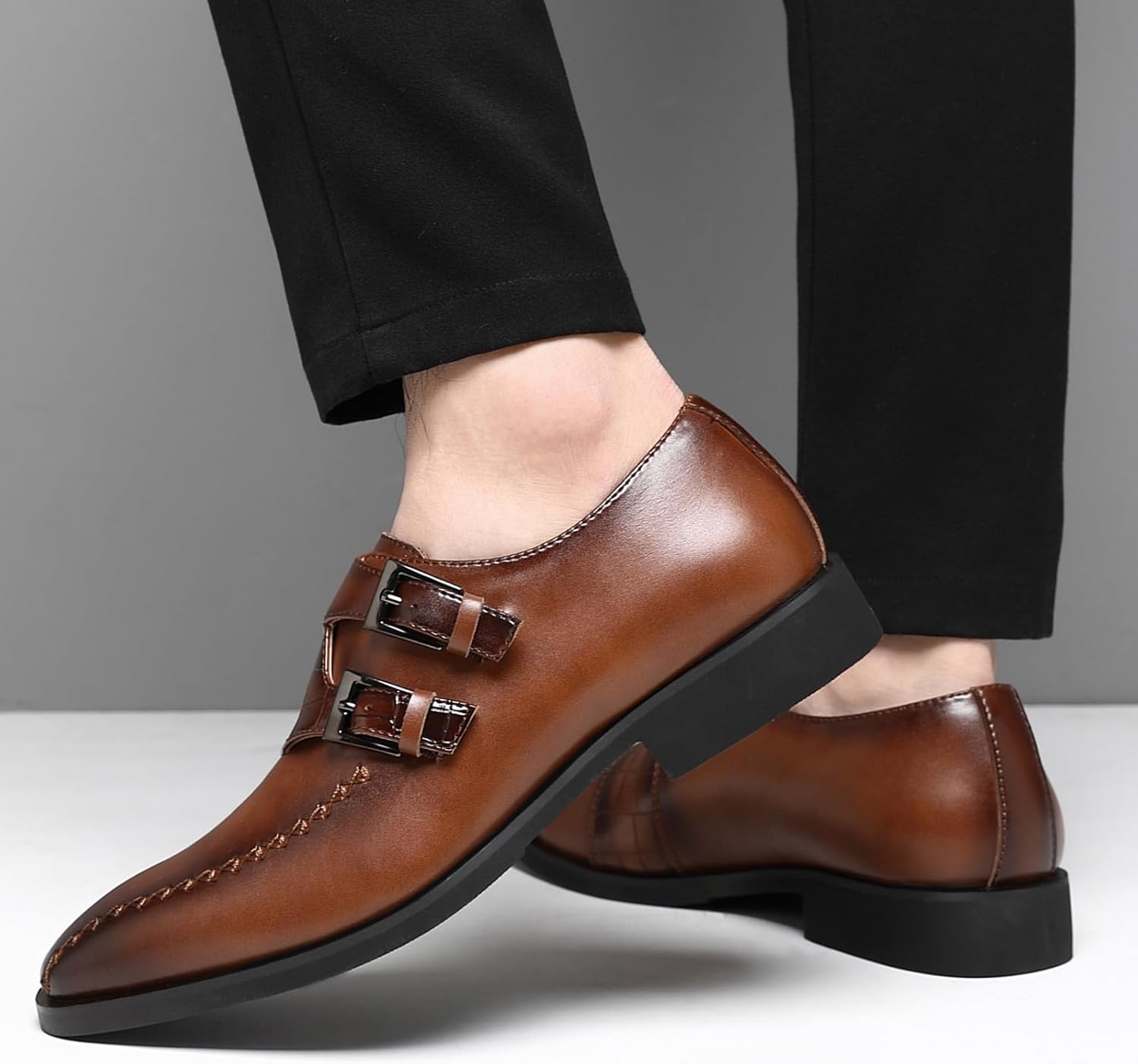 Ahico Men's Dress Shoes Monk Strap Classic Oxford Shoes Formal Business Wedding Loafers