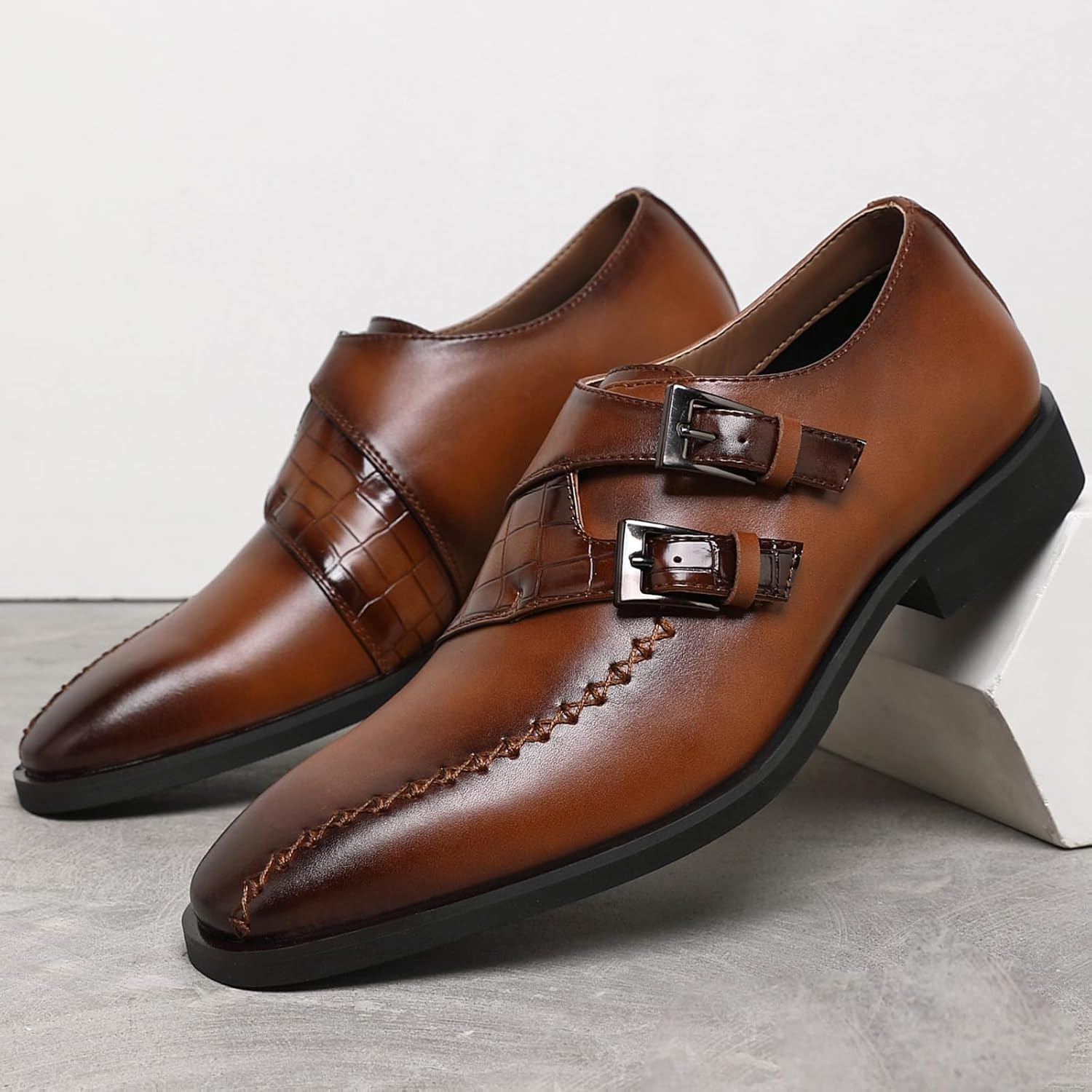 Alternative view of Ahico Men's Dress Shoes Monk Strap Classic Oxford Shoes Formal Business Wedding Loafers