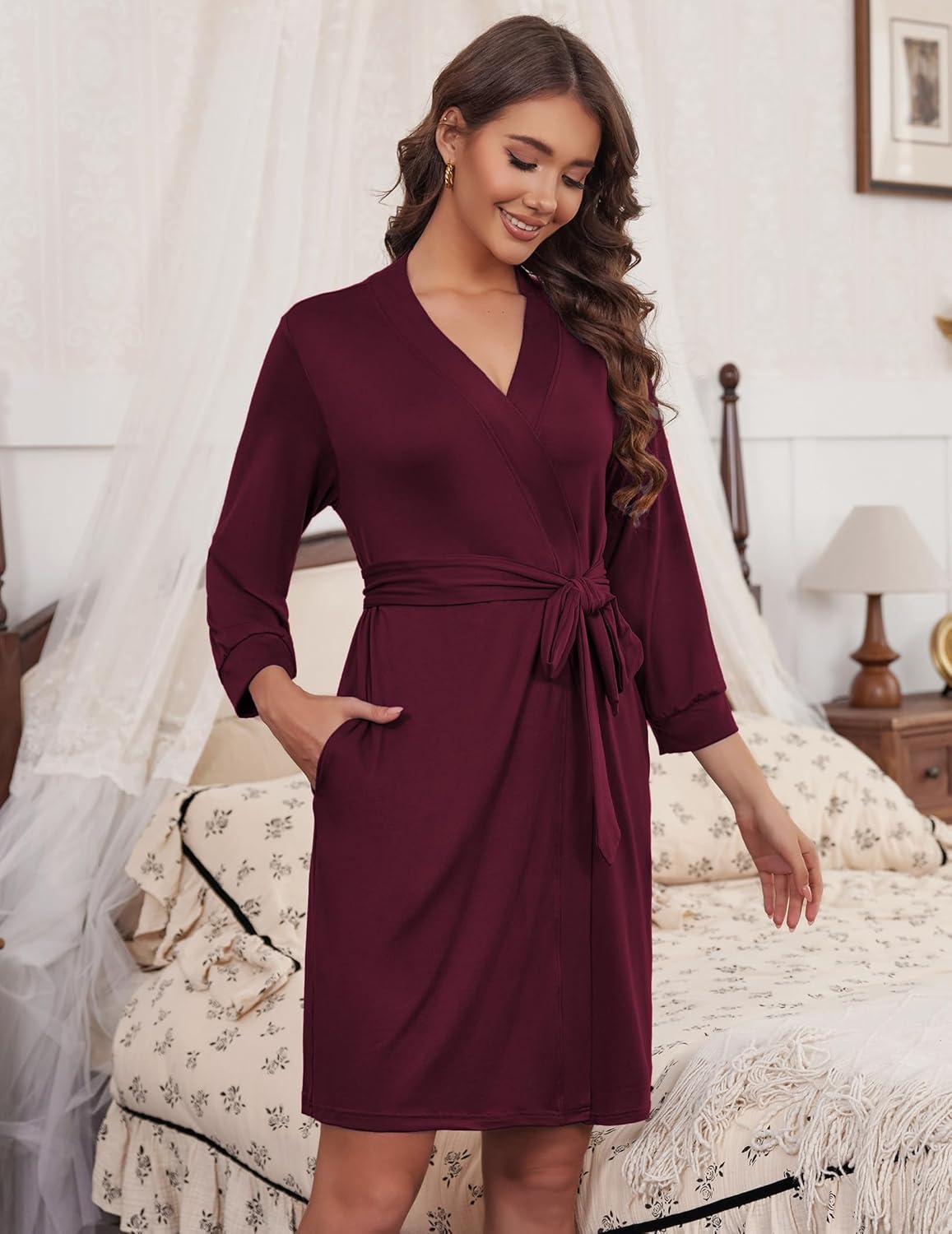 HOTOUCH Womens Robe Lightweight Short Knit Bathrobe Soft Ladies Sleepwear with Pockets