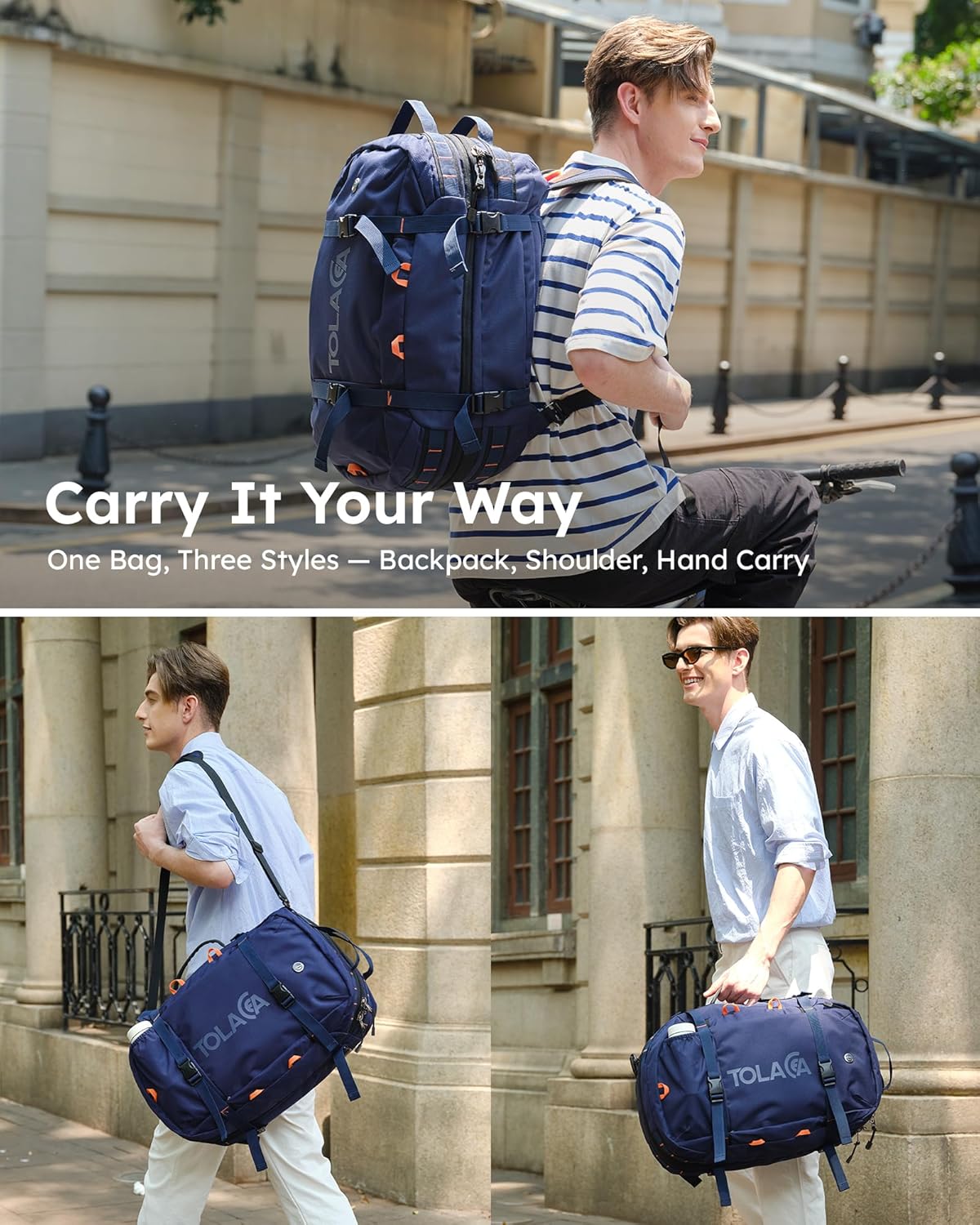 Alternative view of Tolaccea Travel Backpack for Men Women, 40L-50L Carry On Backpack with Wet Dry Compartment, Flight Approved Laptop Daypack Fits 15.6", Convertible Expandable Large Rucksack Duffel Bag for Work Travel