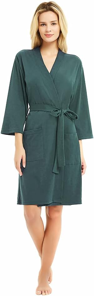 U2SKIIN Womens Robes, 100% Cotton Lightweight Robes 3/4 Sleeves Kimono Knit Soft Loungewear Short Bathrobe - Image 4