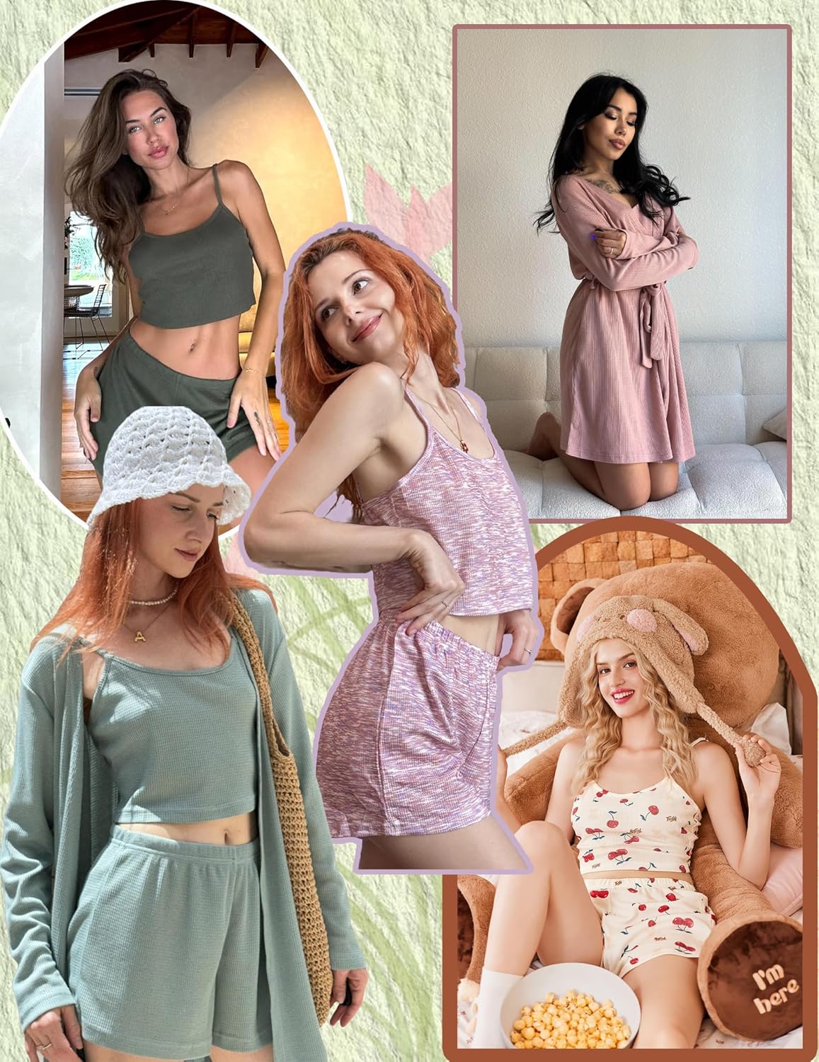 Ekouaer Pajamas for Women Set 3 Piece Lounge Set Soft Pajama Sets Waffle Knit Tank Top and Shorts Cardigan with Pockets S-XXL - Image 5