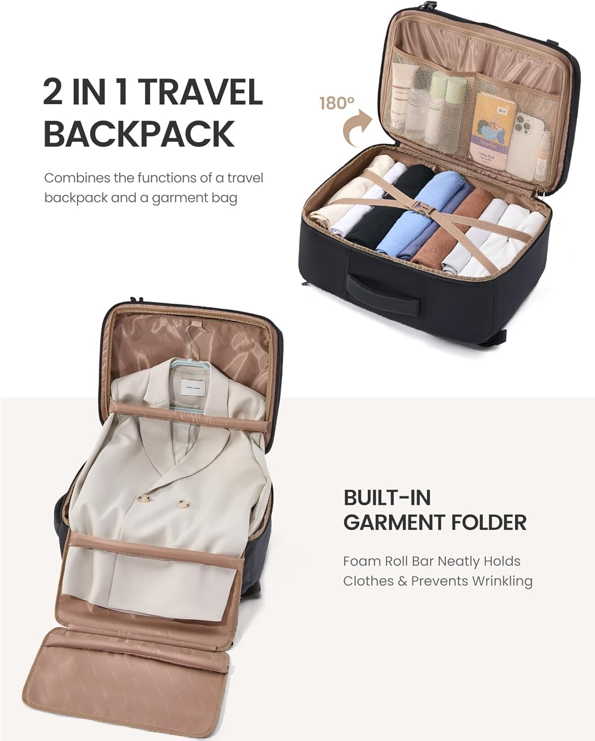 Alternative view of LOVEVOOK Travel Backpack for Women Men with Garment Bag, 40L Carry on Backpack as TSA Personal Item Flight Approved, Luggage Daypack Fits 17.3" Laptop, Overnight Business Weekender Travel Essential